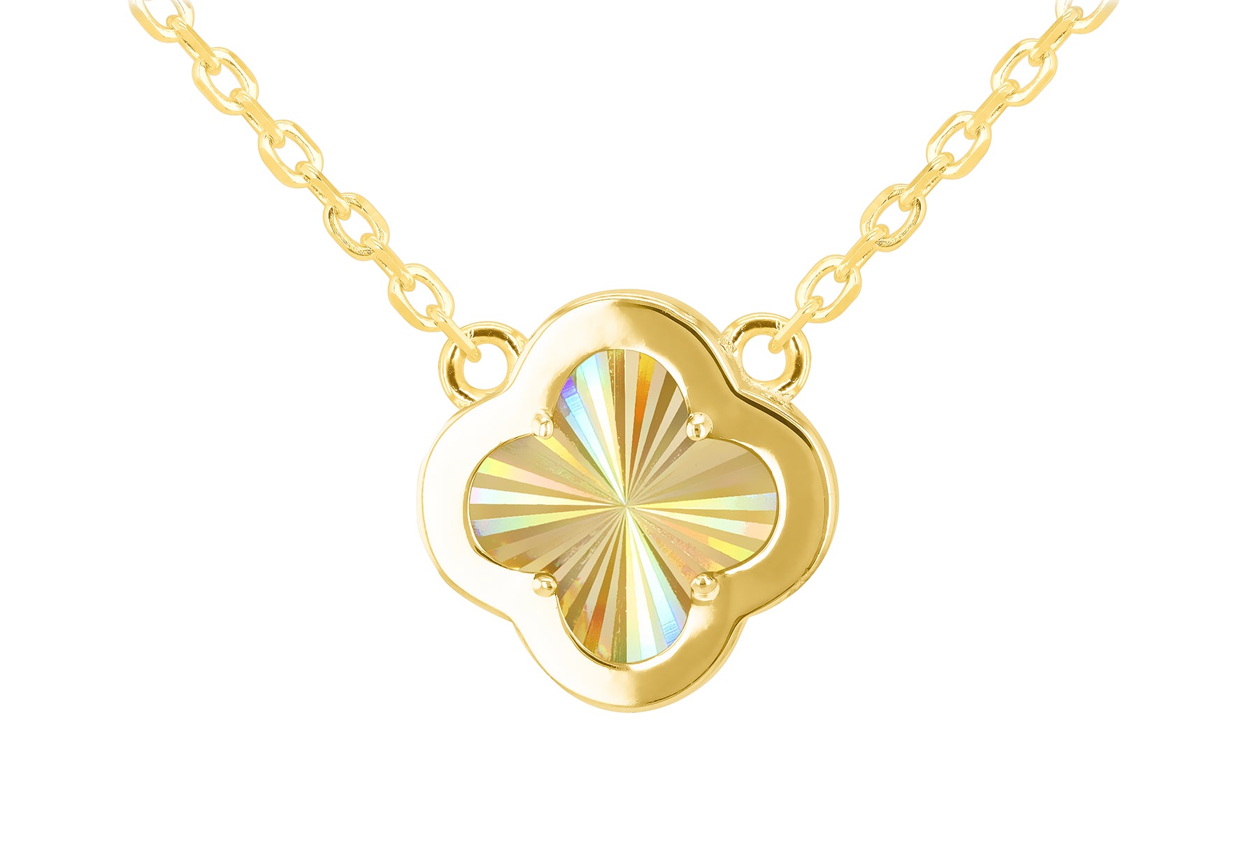 Yellow Gold Plated Sterling Silver Rainbow Clover & Zirconia Pendant