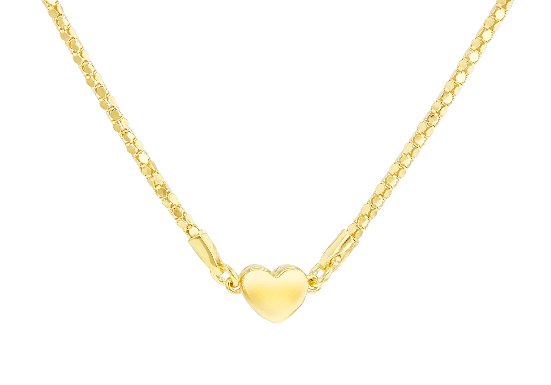 Yellow Gold Plated Sterling Silver Magnetic Heart Popcorn Chain Necklace