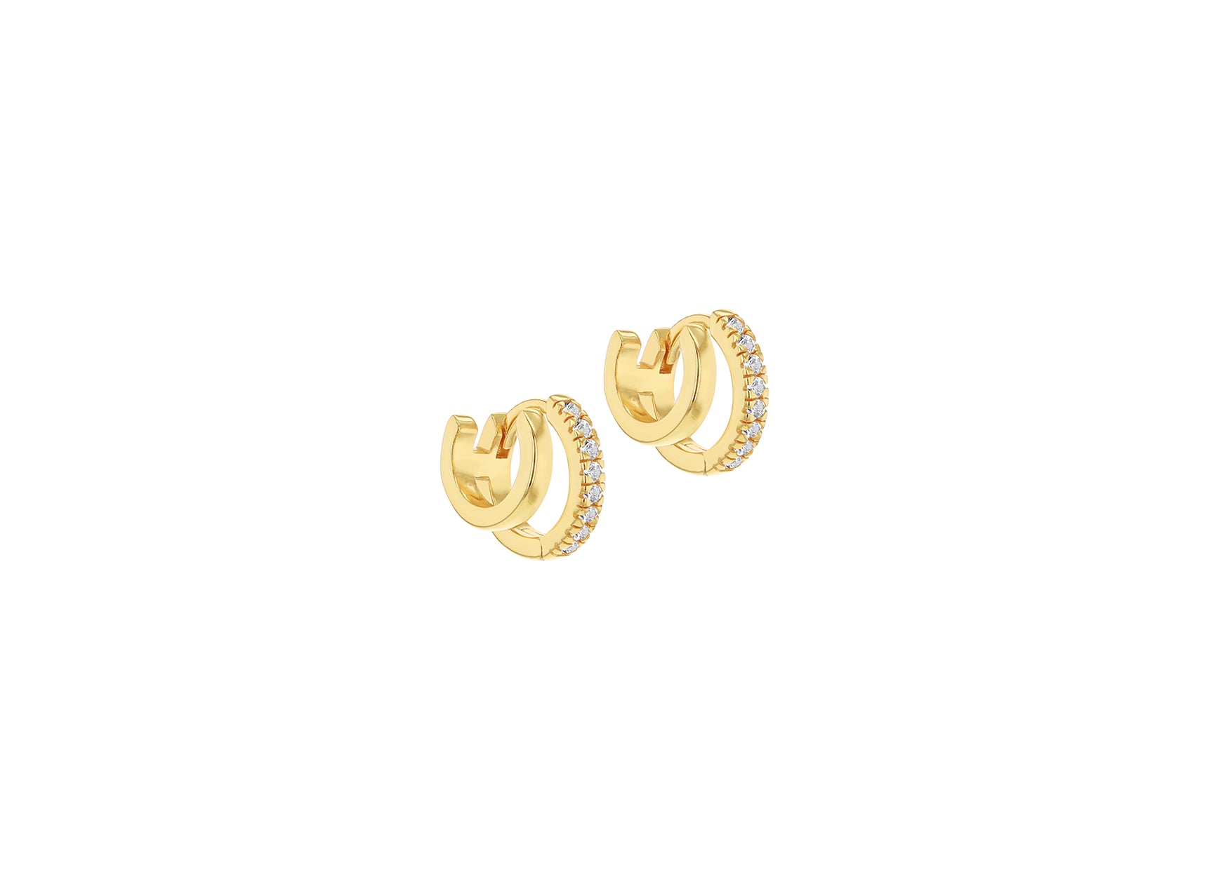 Yellow Gold Plated Sterling Silver Double Cuff Zirconia Earrings