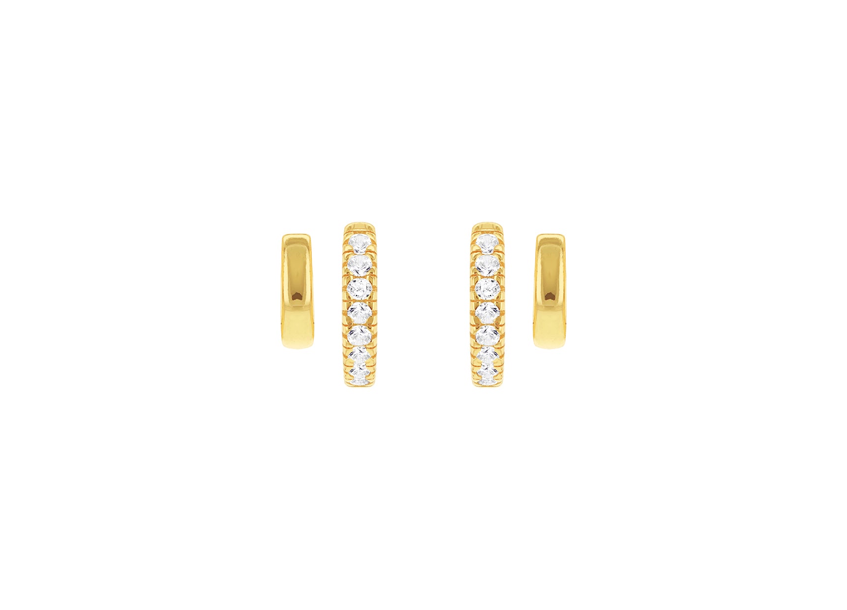 Yellow Gold Plated Sterling Silver Double Cuff Zirconia Earrings