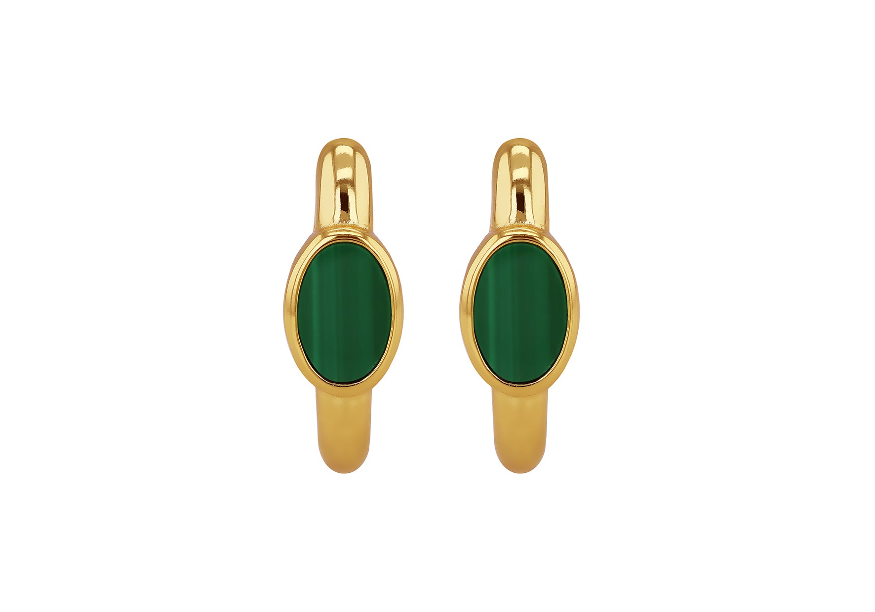 Yellow Gold Plated Sterling Silver Malachite Huggy Earrings