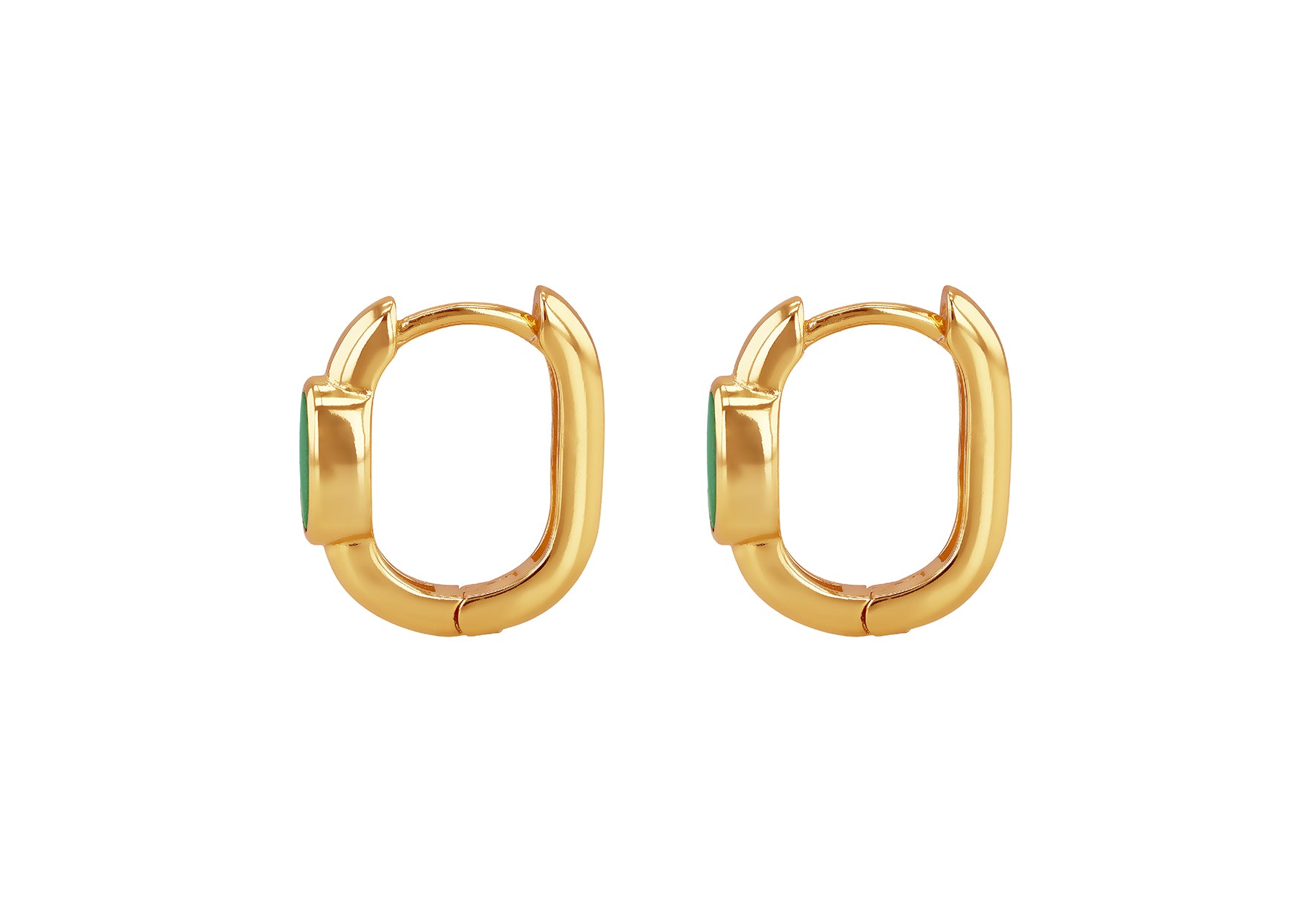 Yellow Gold Plated Sterling Silver Malachite Huggy Earrings