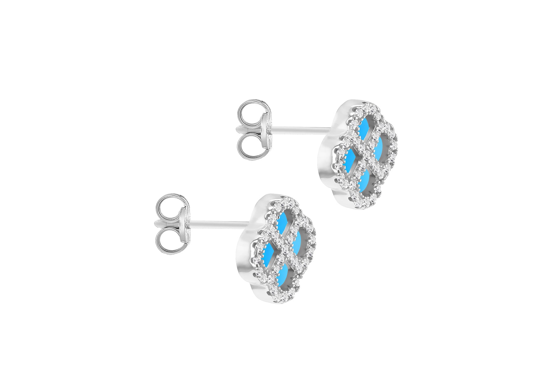 Sterling Silver Turquoise Clover & White Zirconia Stud Earrings