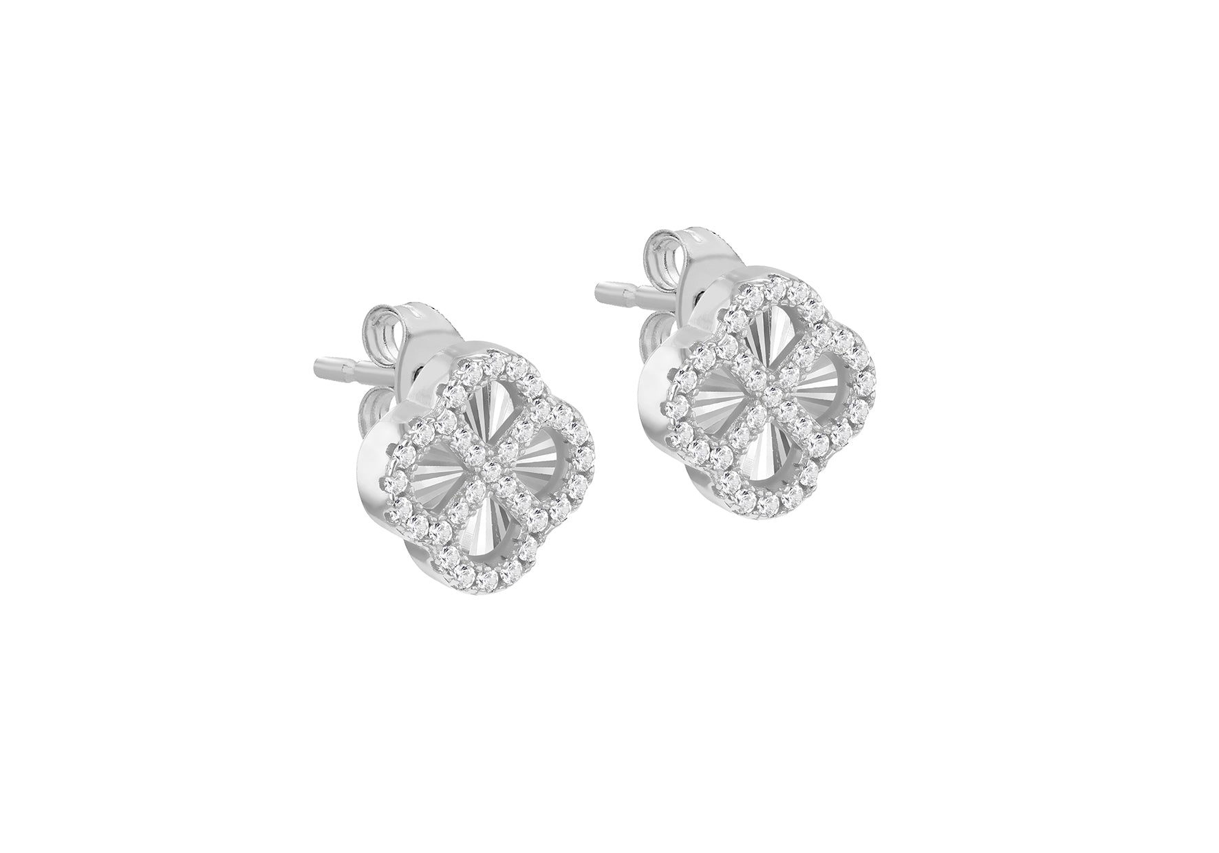 Sterling Silver Rainbow Clover White Zirconia Stud Earrings