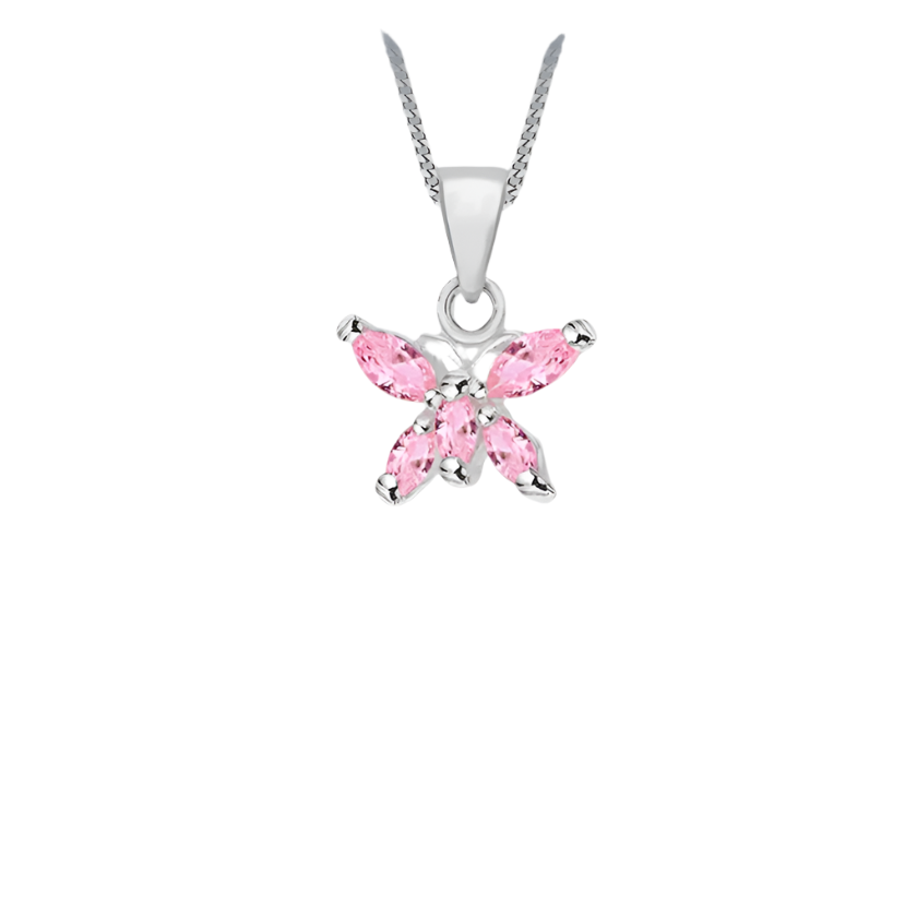 Sterling Silver Pink Zirconia Butterfly Pendant