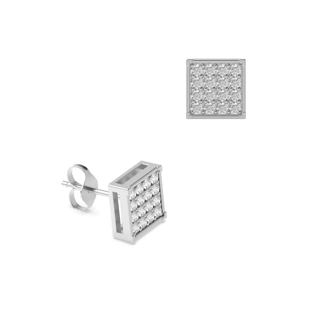 9ct White Gold 0.25ct Pave Set Diamond Square Stud Earrings