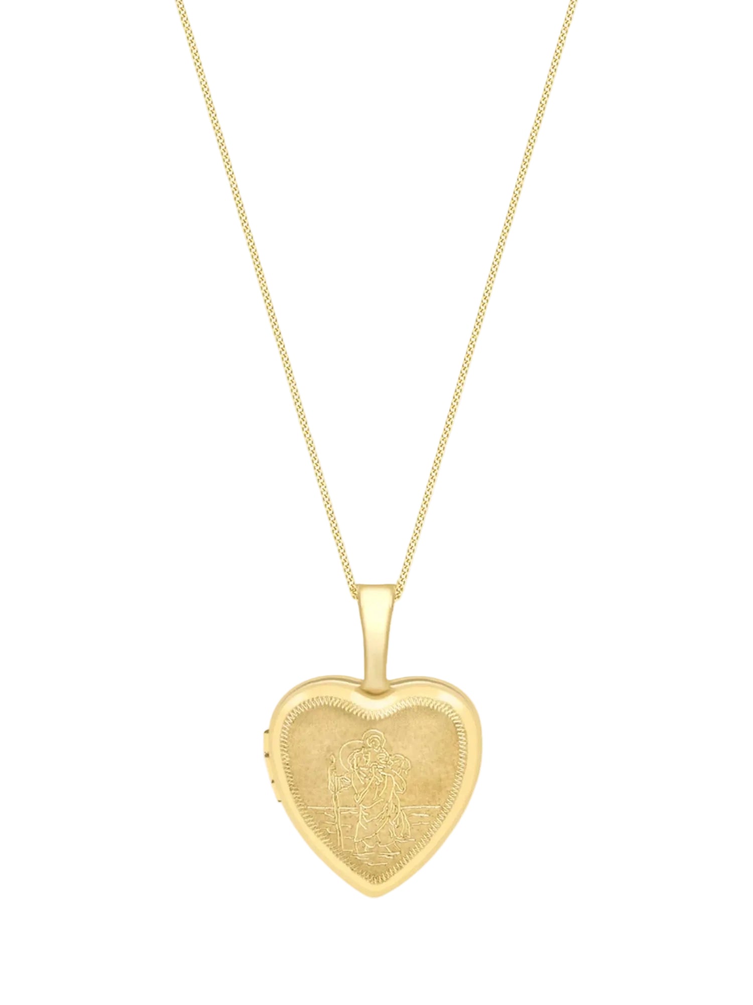9ct Yellow Gold Etched St Christopher Heart Locket