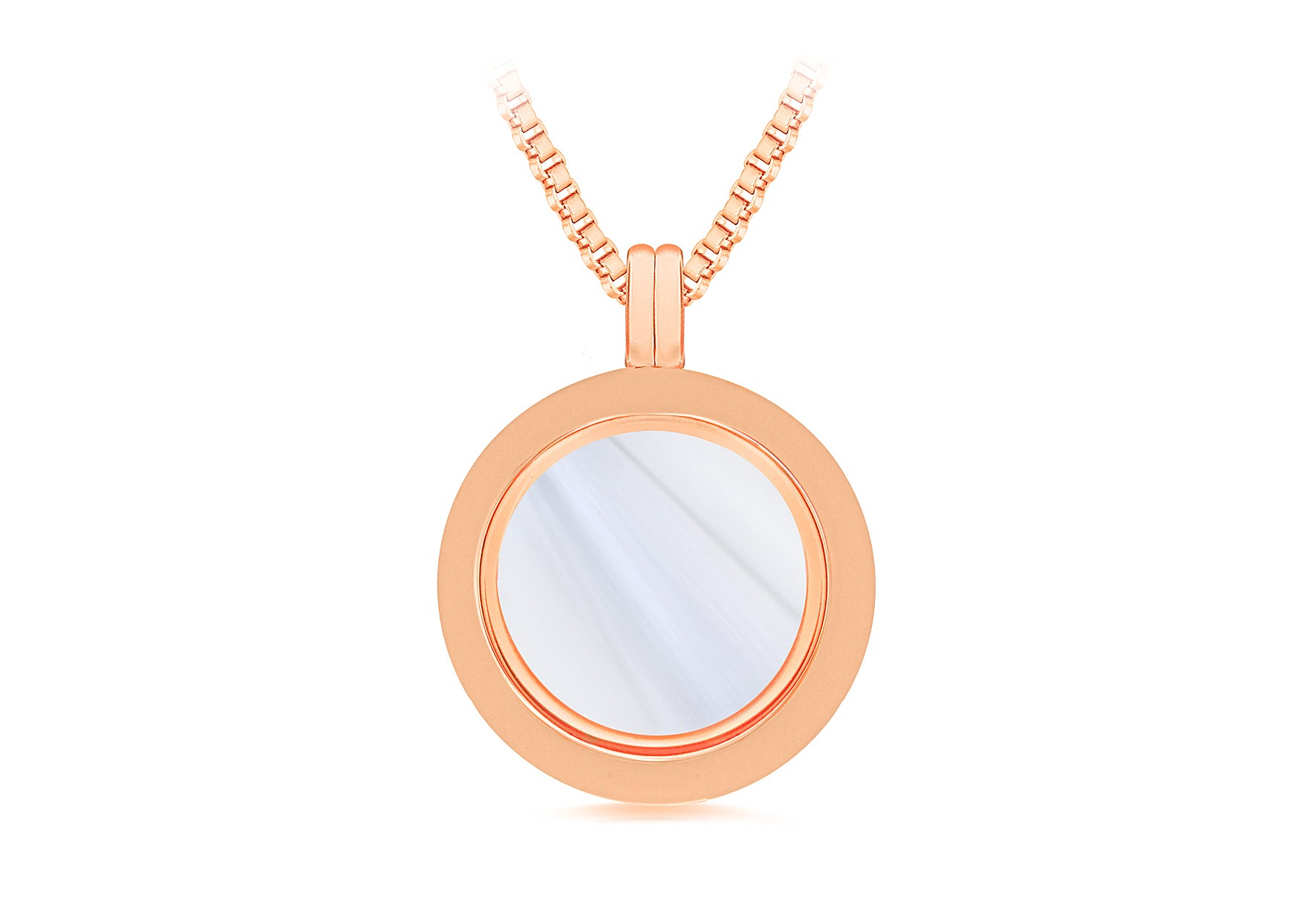 Stainless Steel Rose Coloured 25mm Polished Treasure Charm Locket on Box Chain