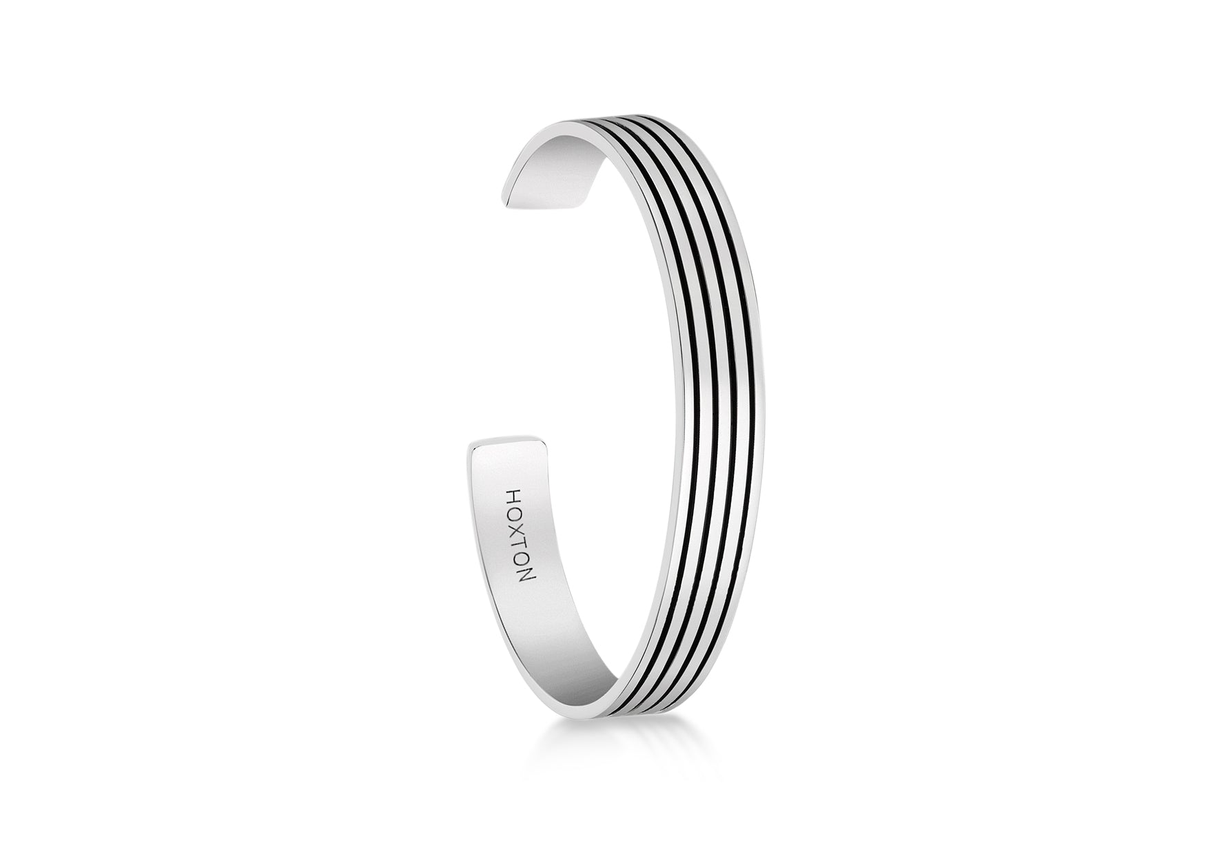 Hoxton London Men's Sterling Silver Striped uff Bangle