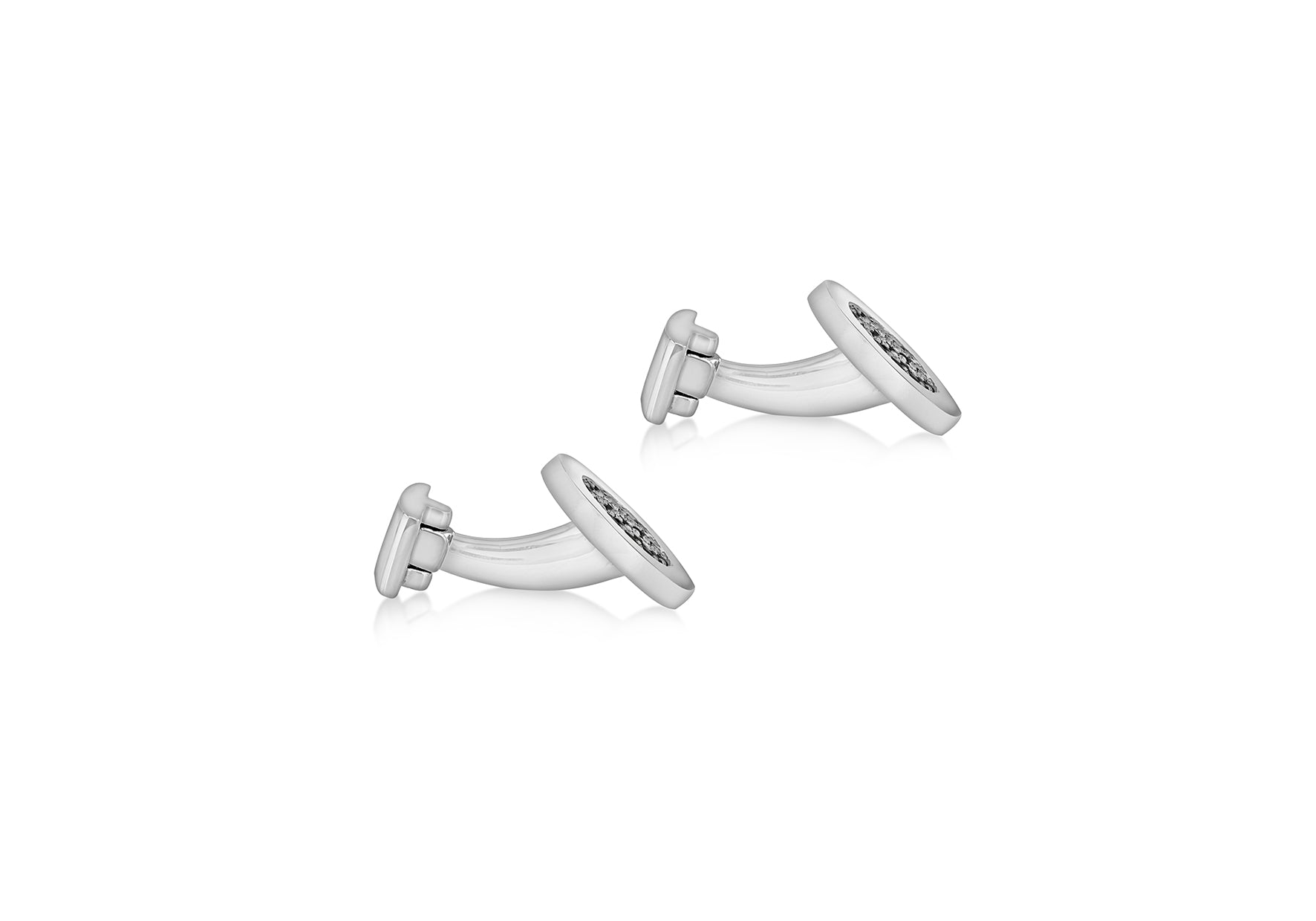 Hoxton London Men's Sterling Silver Round Black Zirconia Cufflinks