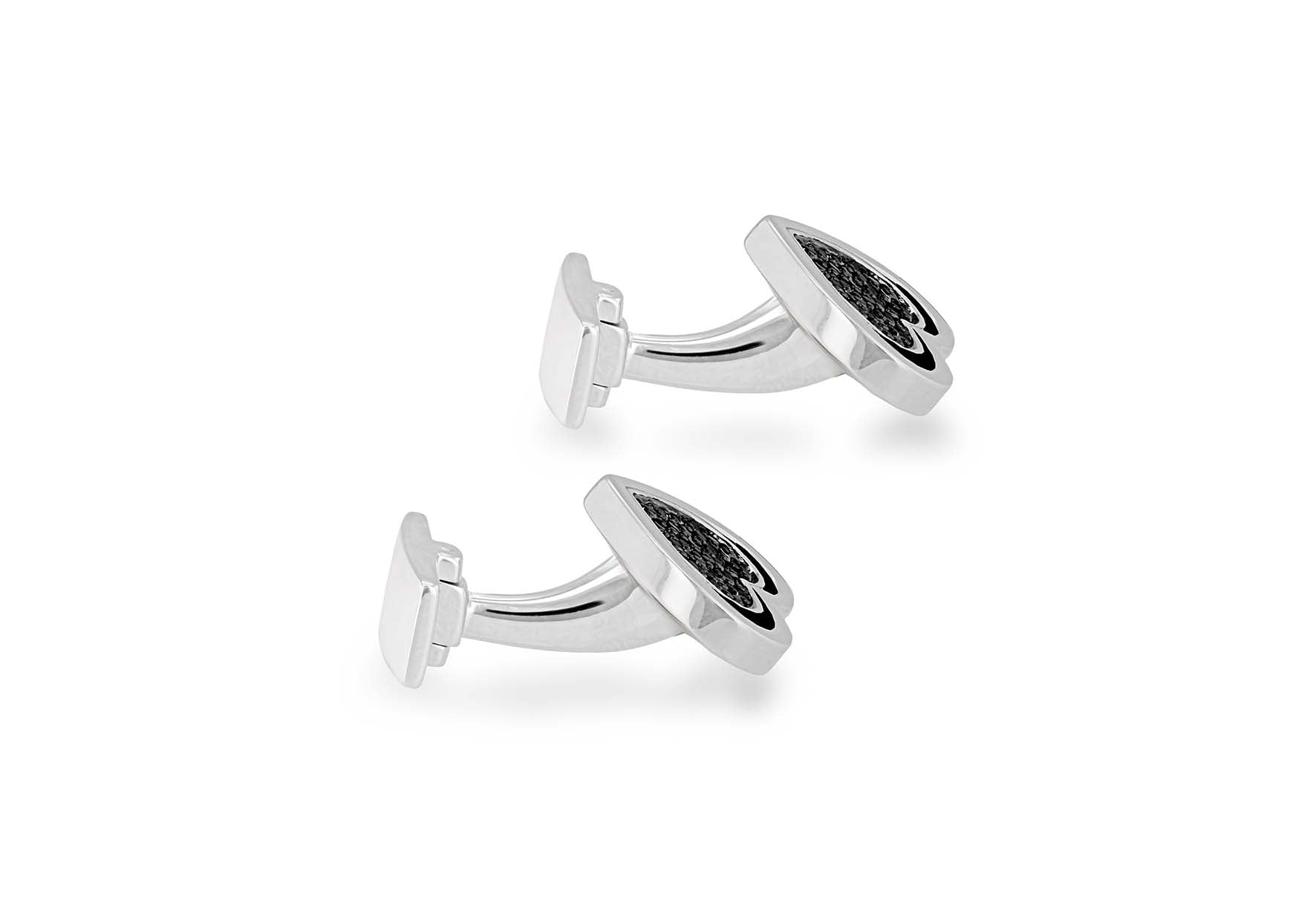 Hoxton London Men's Sterling Silver Heart Black Zirconia Cufflinks