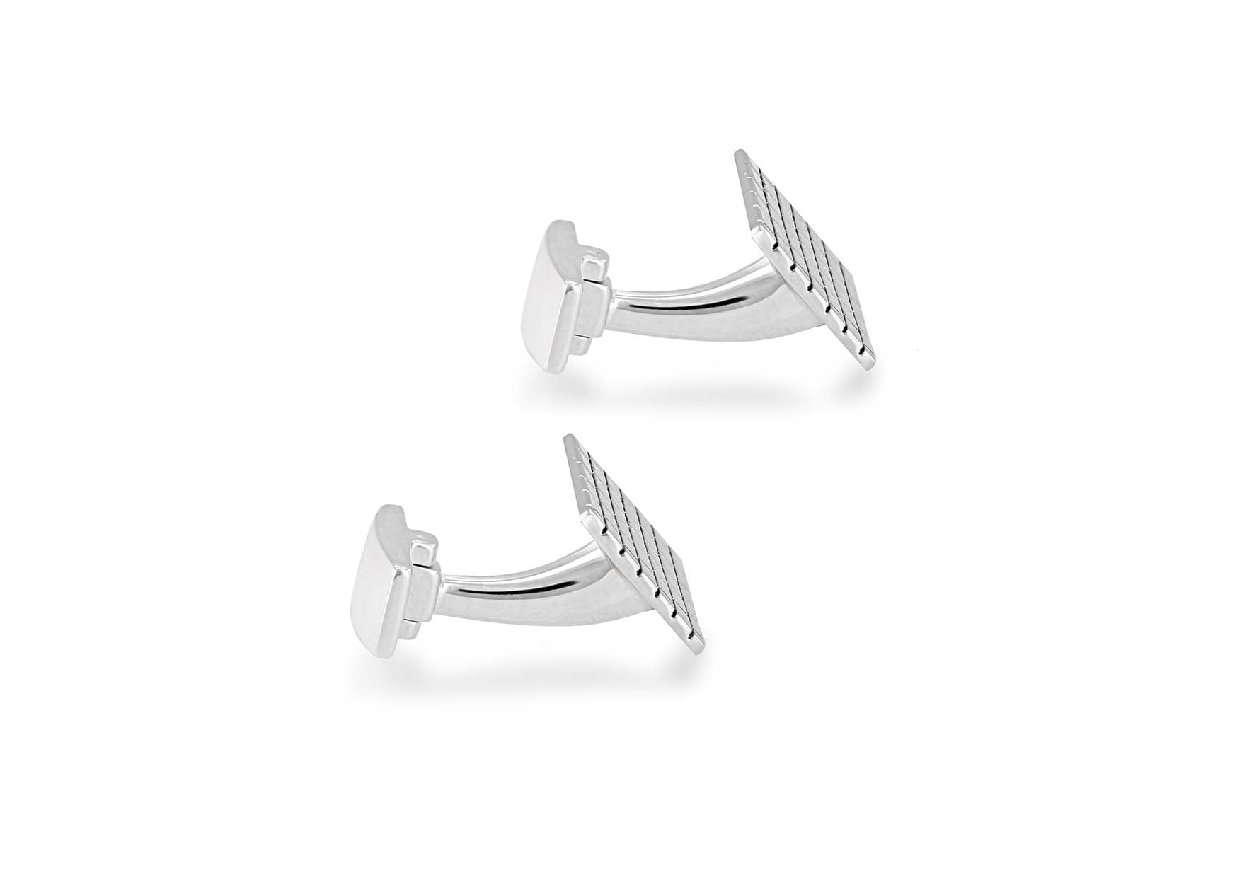 Hoxton London Men's Sterling Silver Brick pattern Rectangular Cufflinks