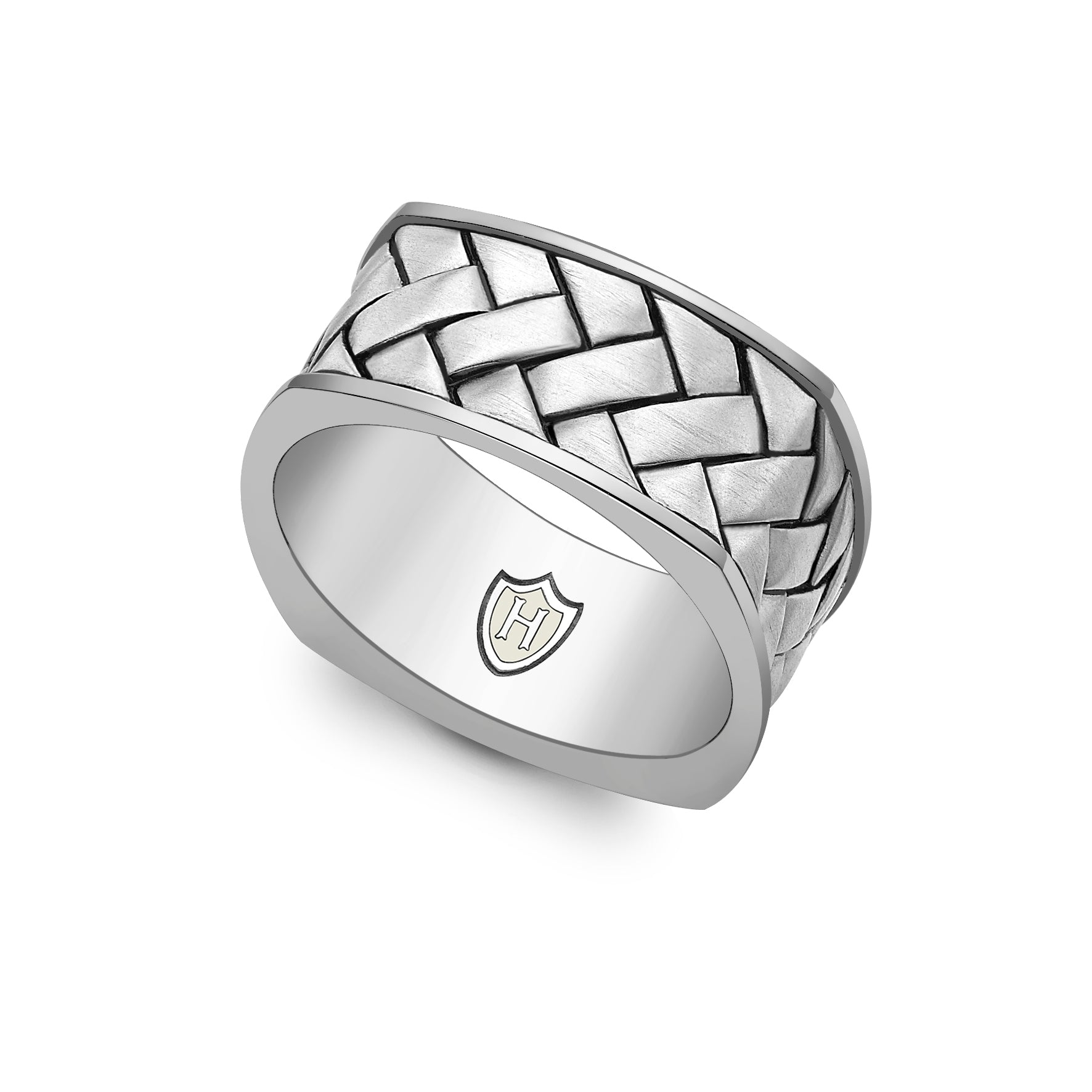 Hoxton London Men's Sterling Silver Rhodium Plated Herringbone Square Ring