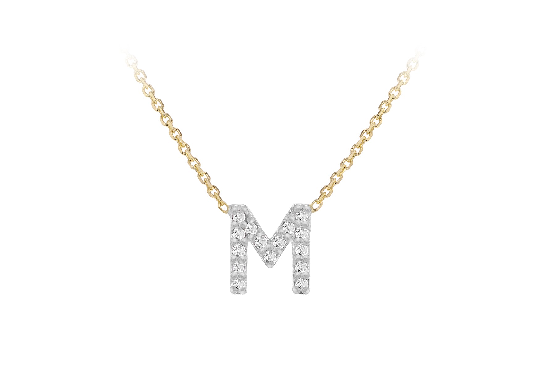 9ct Two-Tone Gold 00.5ct Diamond Initials Pendant Necklace