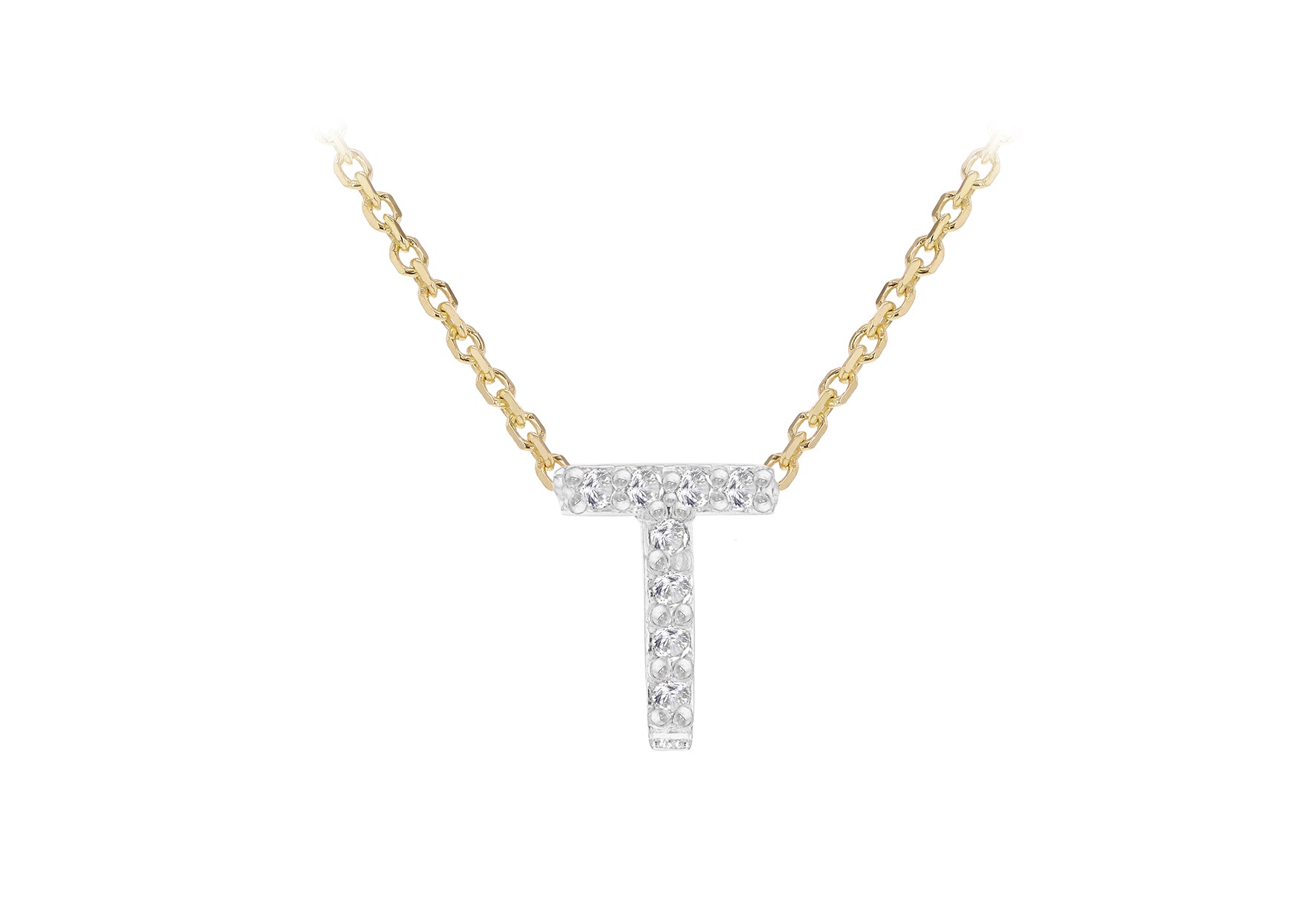 9ct Two-Tone Gold 00.5ct Diamond Initials Pendant Necklace