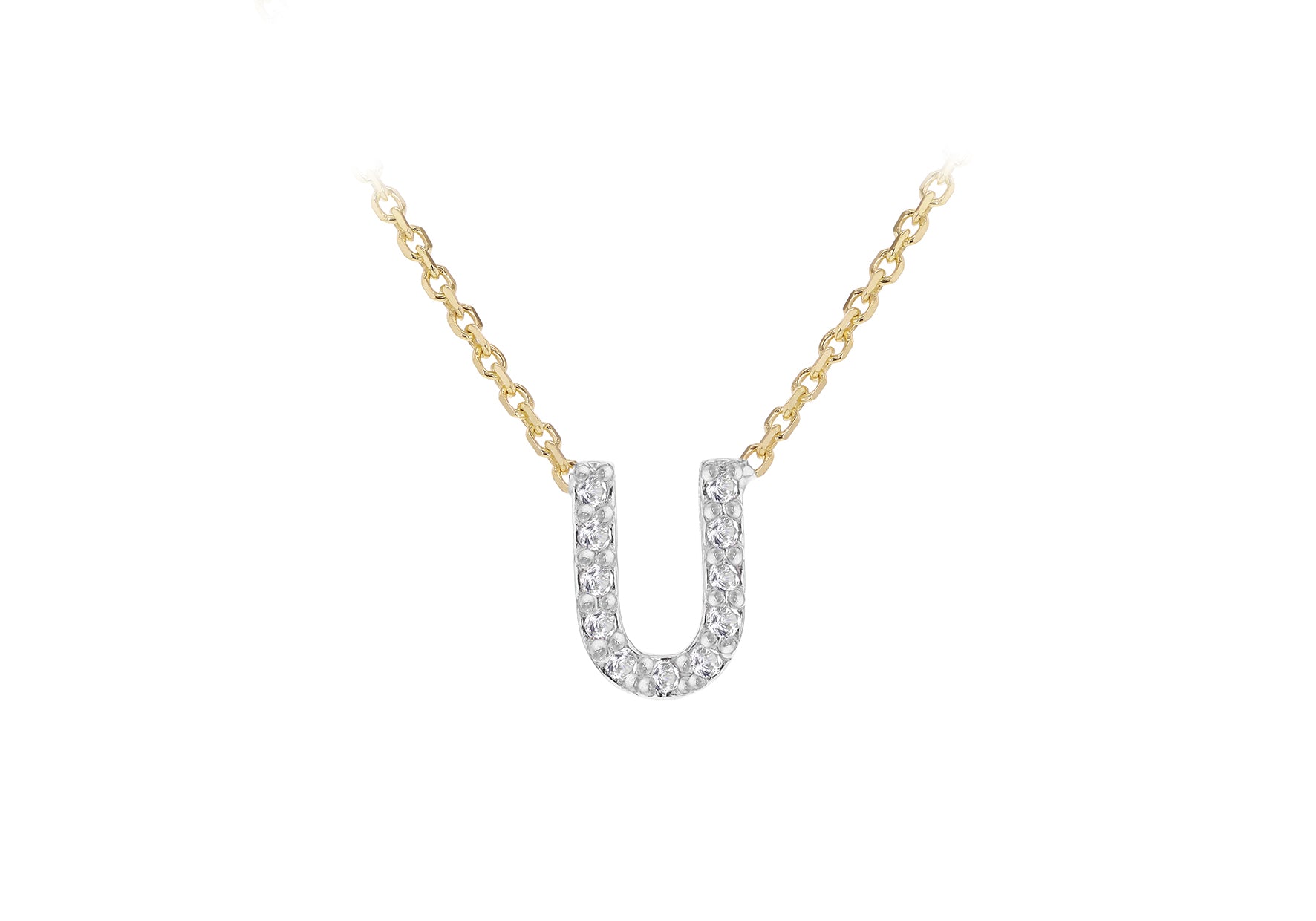 9ct Two-Tone Gold 00.5ct Diamond Initials Pendant Necklace