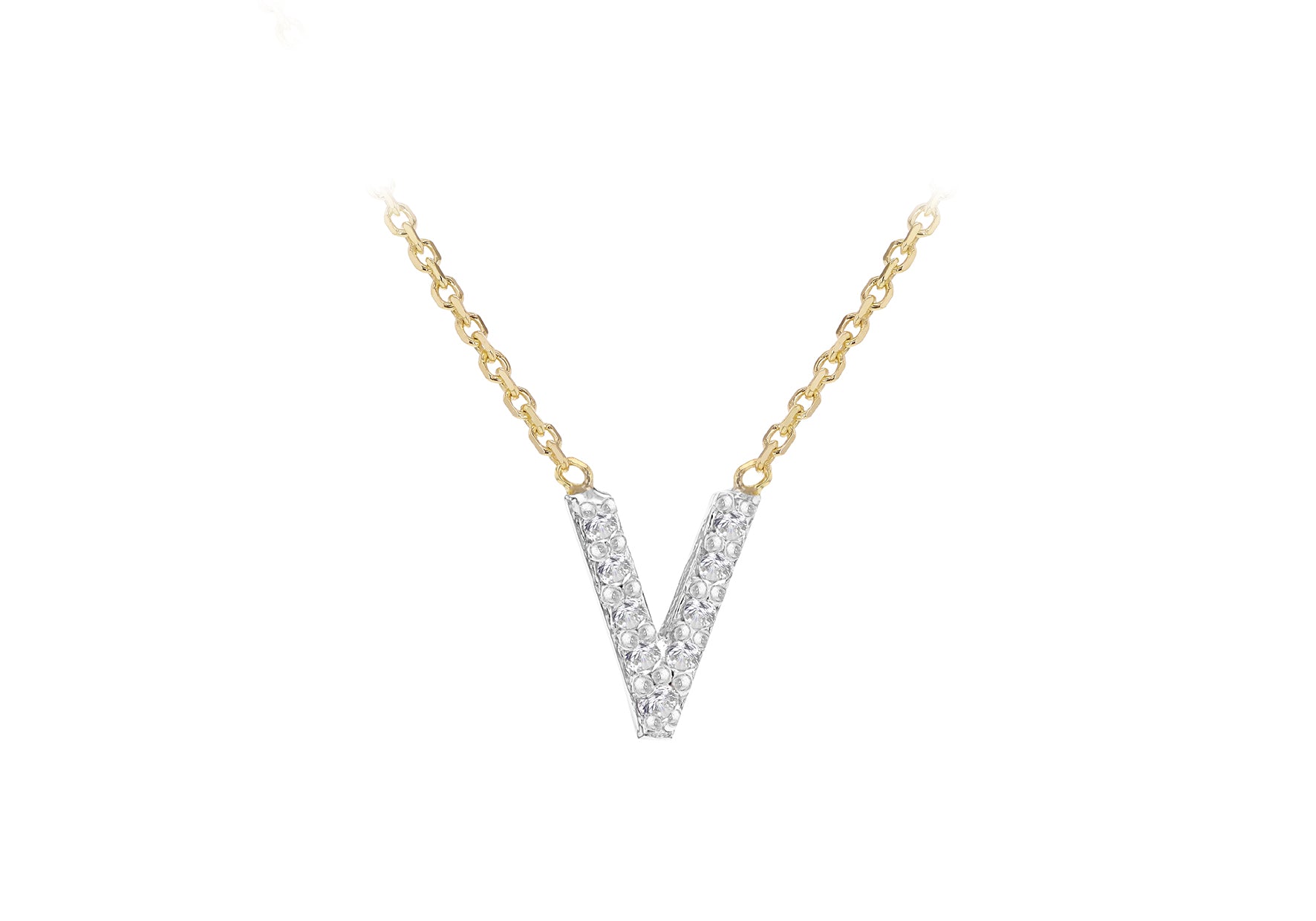 9ct Two-Tone Gold 00.5ct Diamond Initials Pendant Necklace