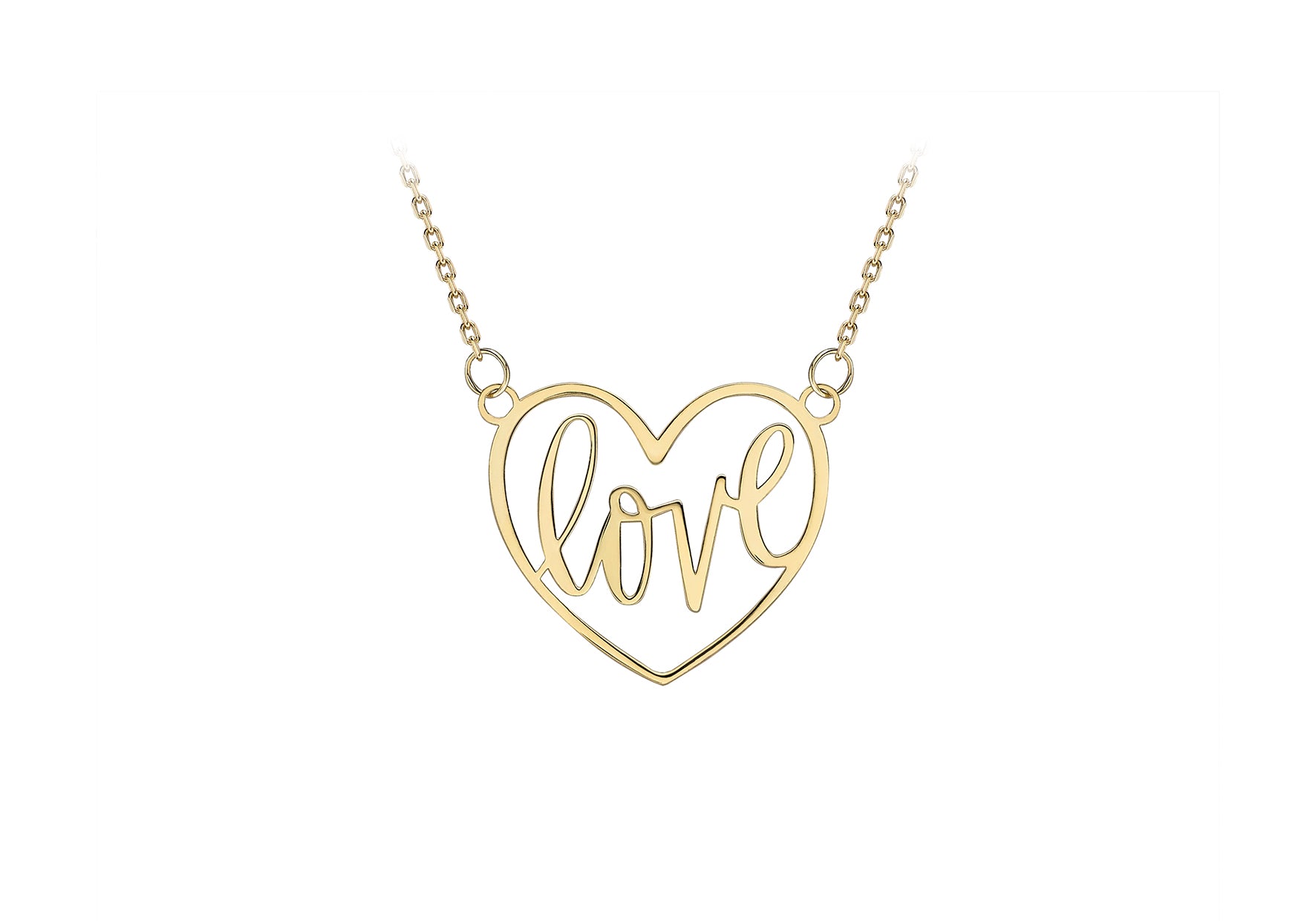 9ct Yellow Gold 17mm x 15.3mm 'Love' Heart Adjustable Necklace 41m/16"-46m/18"9