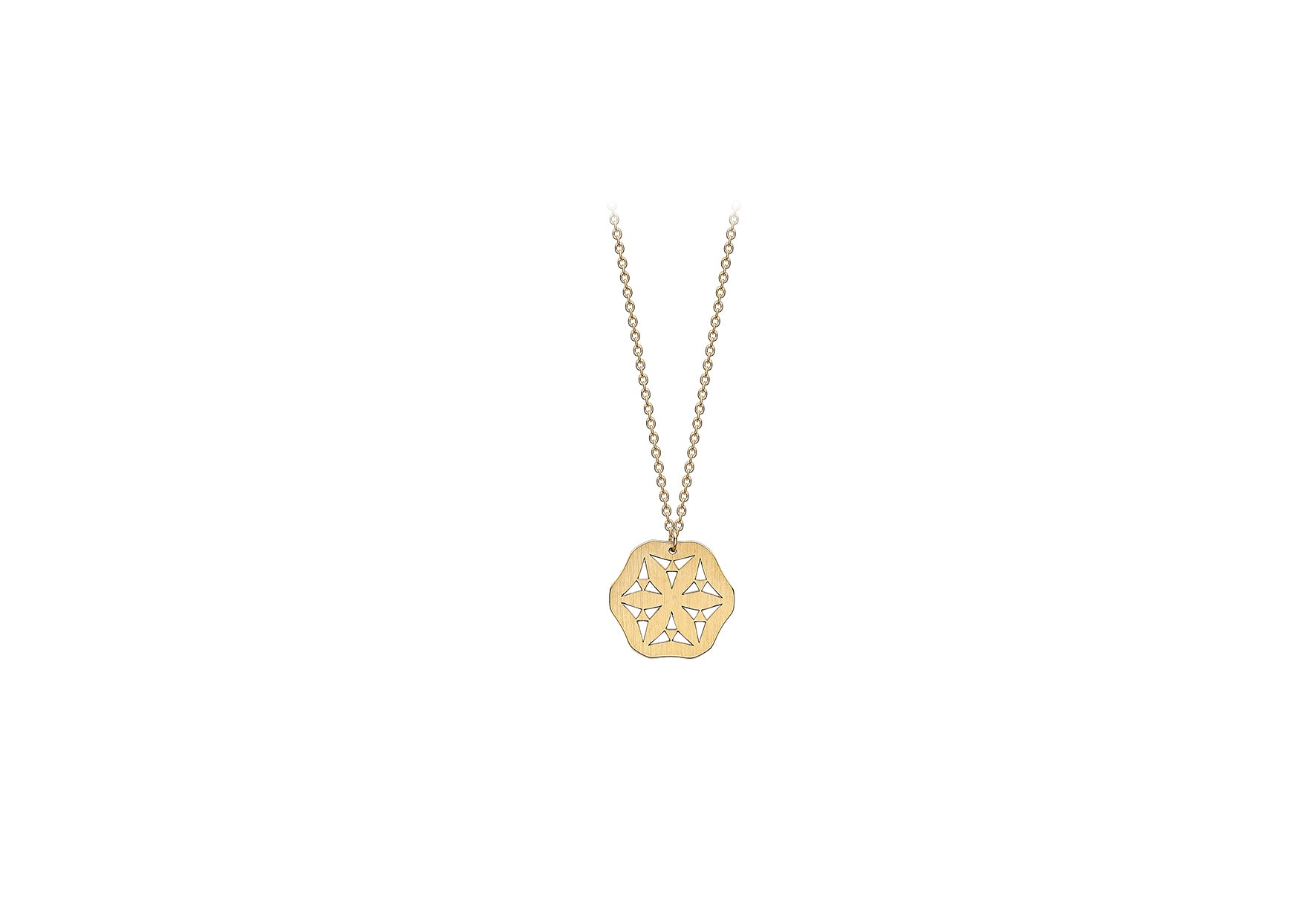 9ct Yellow Gold 12.5mm x 12.5mm Satin Hexagon Flower Adjustable Necklace 41m/16"-43m/17"9