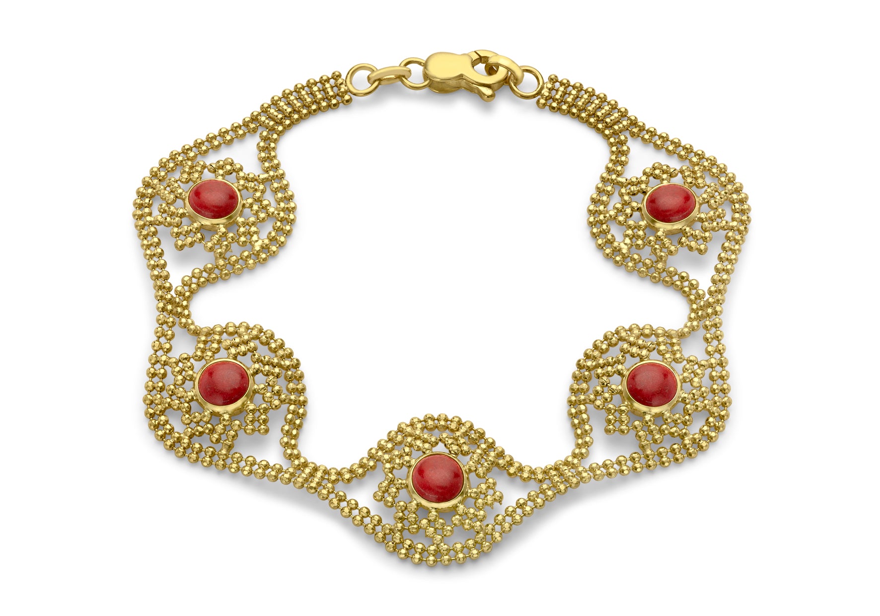 9ct Yellow Gold Coral Ethnic Bracelet