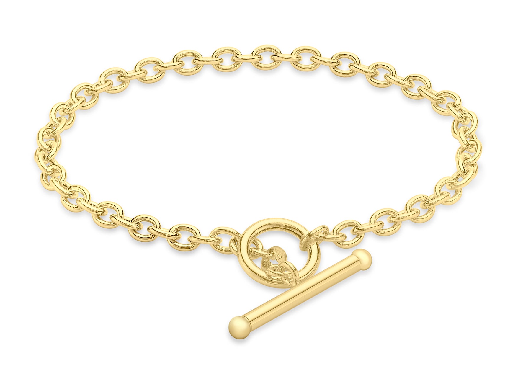 9ct Yellow Gold Oval Belcher T-Bar 19m/7.5"9