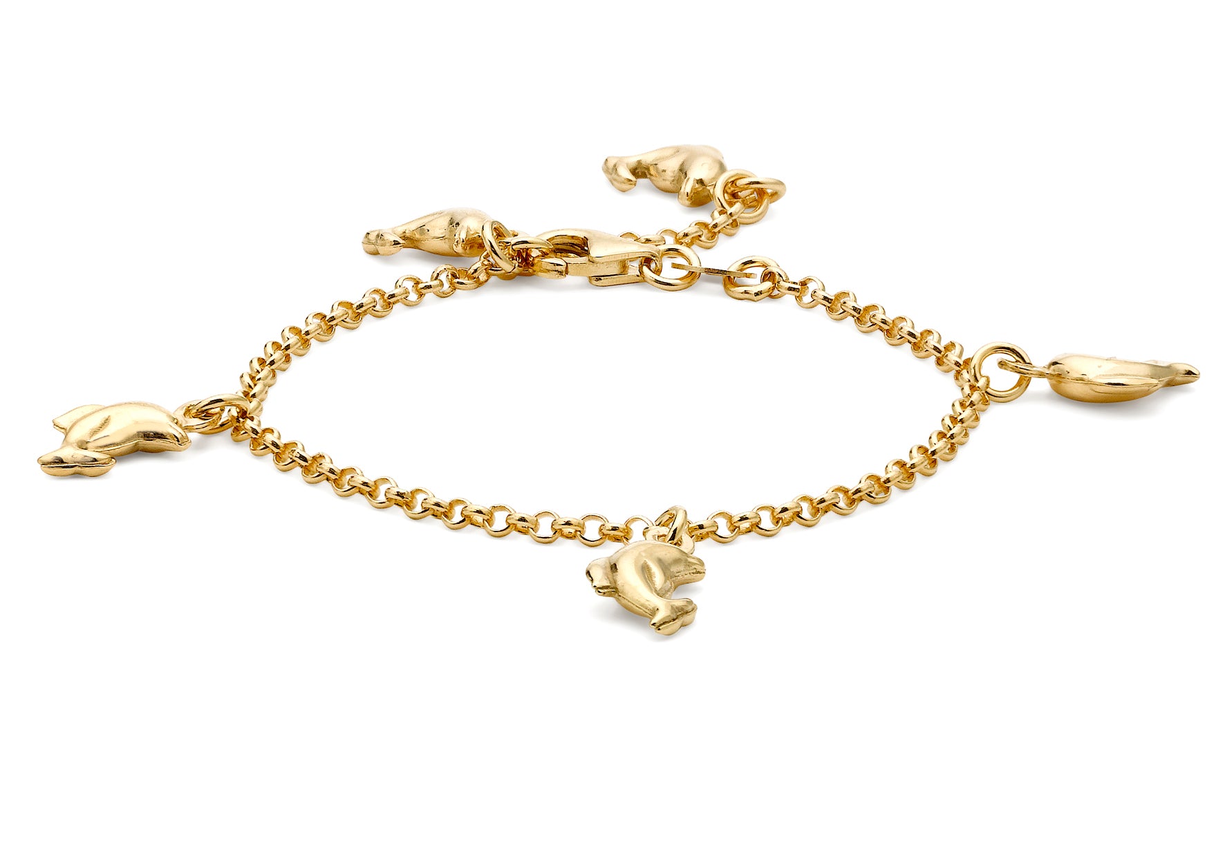 9ct Yellow Gold Dolphin Charm Belcher Bracelet 15m/6"9