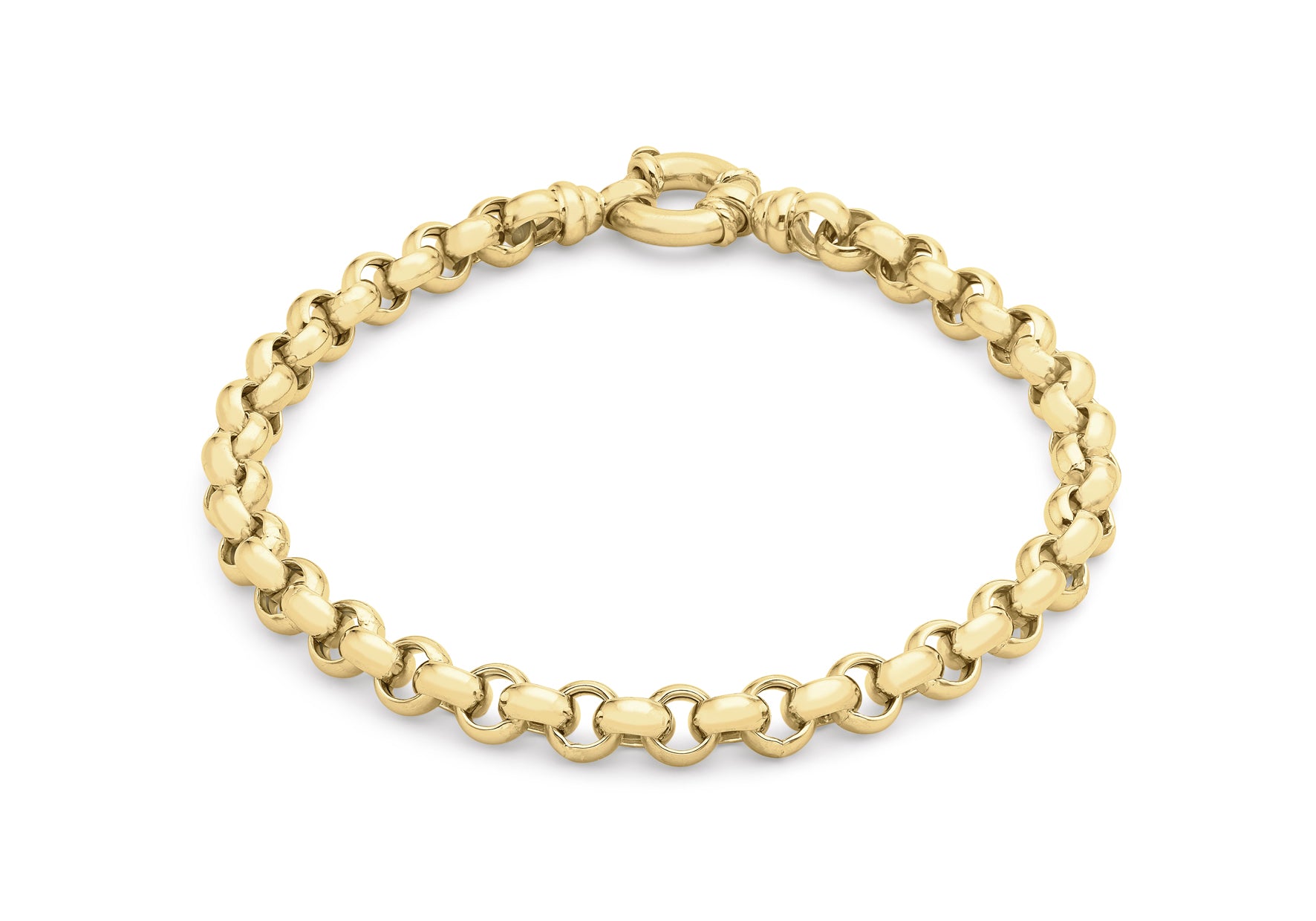 9ct Yellow Gold 250 Large Spring Ring Belcher Chain Bracelet 19m/7.5"9