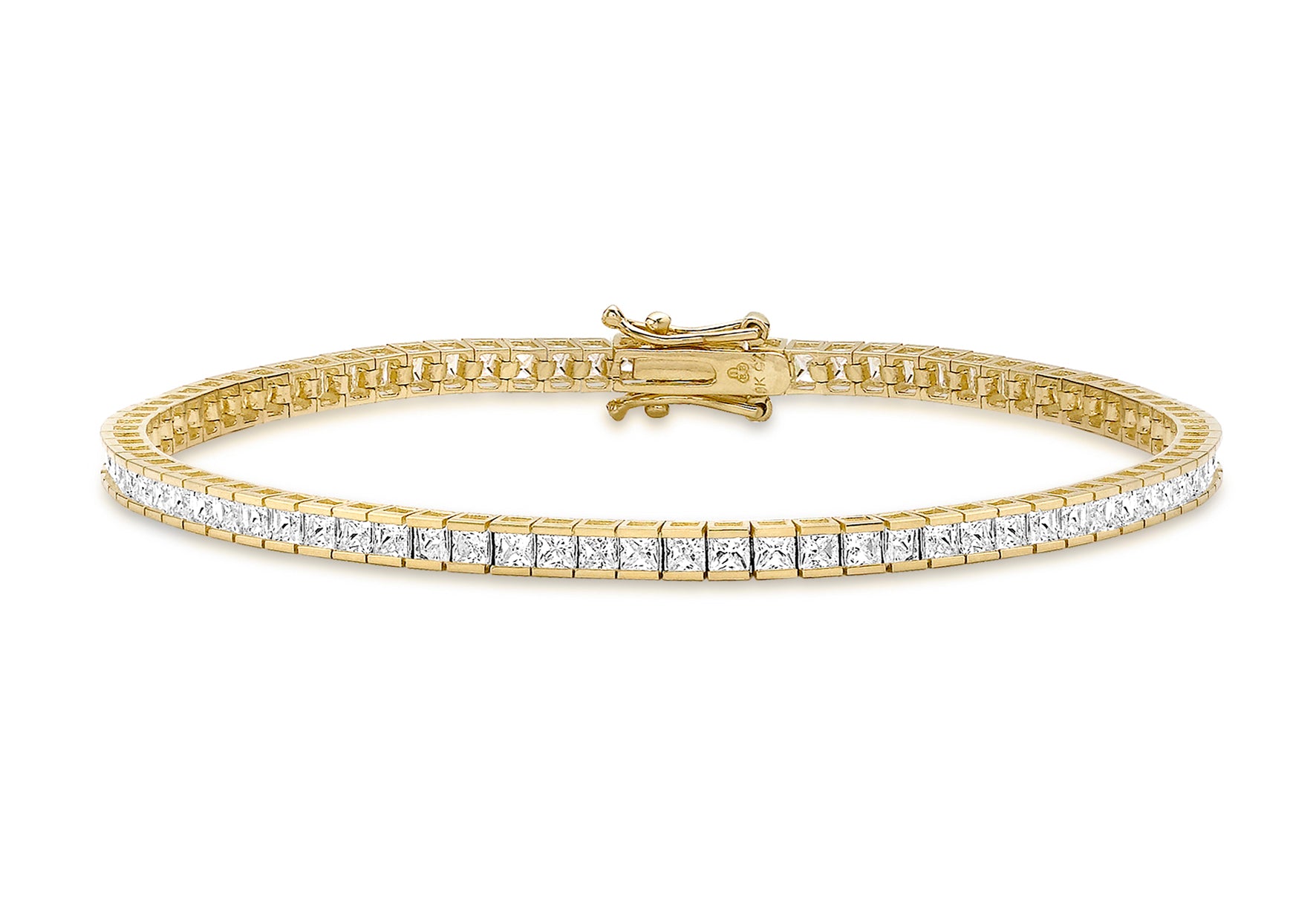 9ct Yellow Gold 2mm Square Zirconia Tennis Bracelet 19m/7.5"9