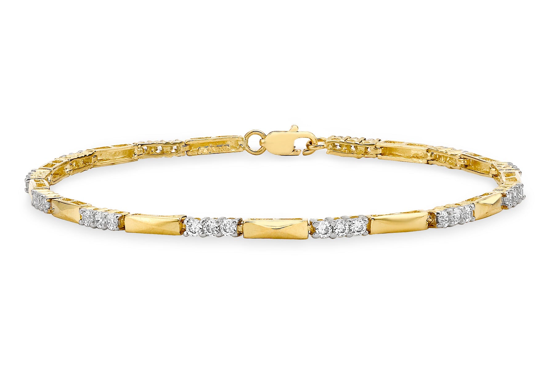 9ct Yellow Gold Bar and Zirconia Link Bracelet 19m/7.5"9