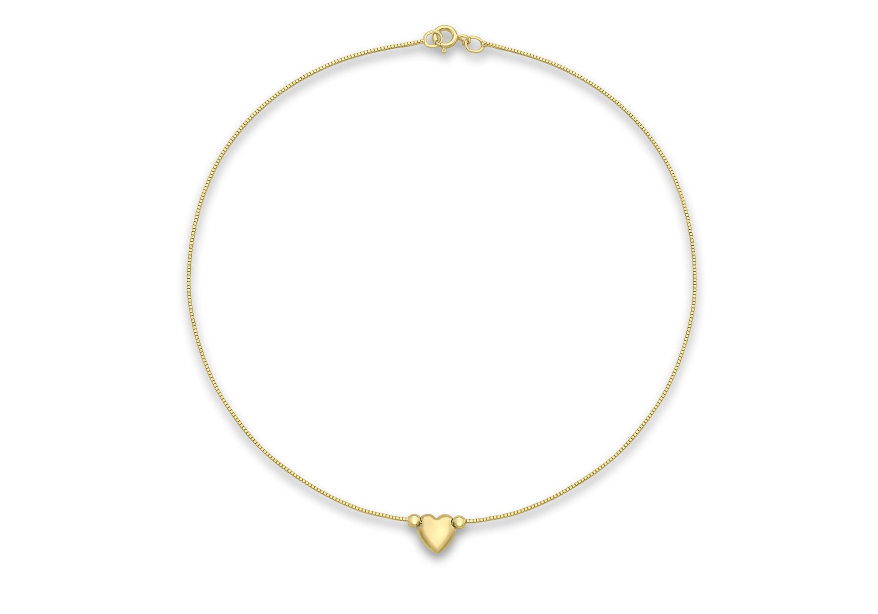 9ct Yellow Gold Heart Box Chain Anklet 24m/9.5"9