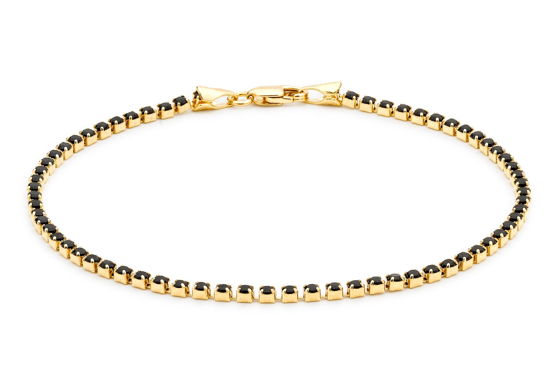 9ct Yellow Gold 2mm Round Black Zirconia Bracelet 19m/7.5"9