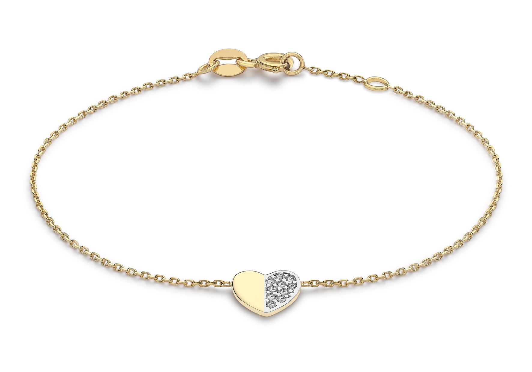 9ct 2-Tone Gold Zirconia 8.5mm x 7.5mm Heart Adjustable Bracelet 18m/7"-19m/7.5"9