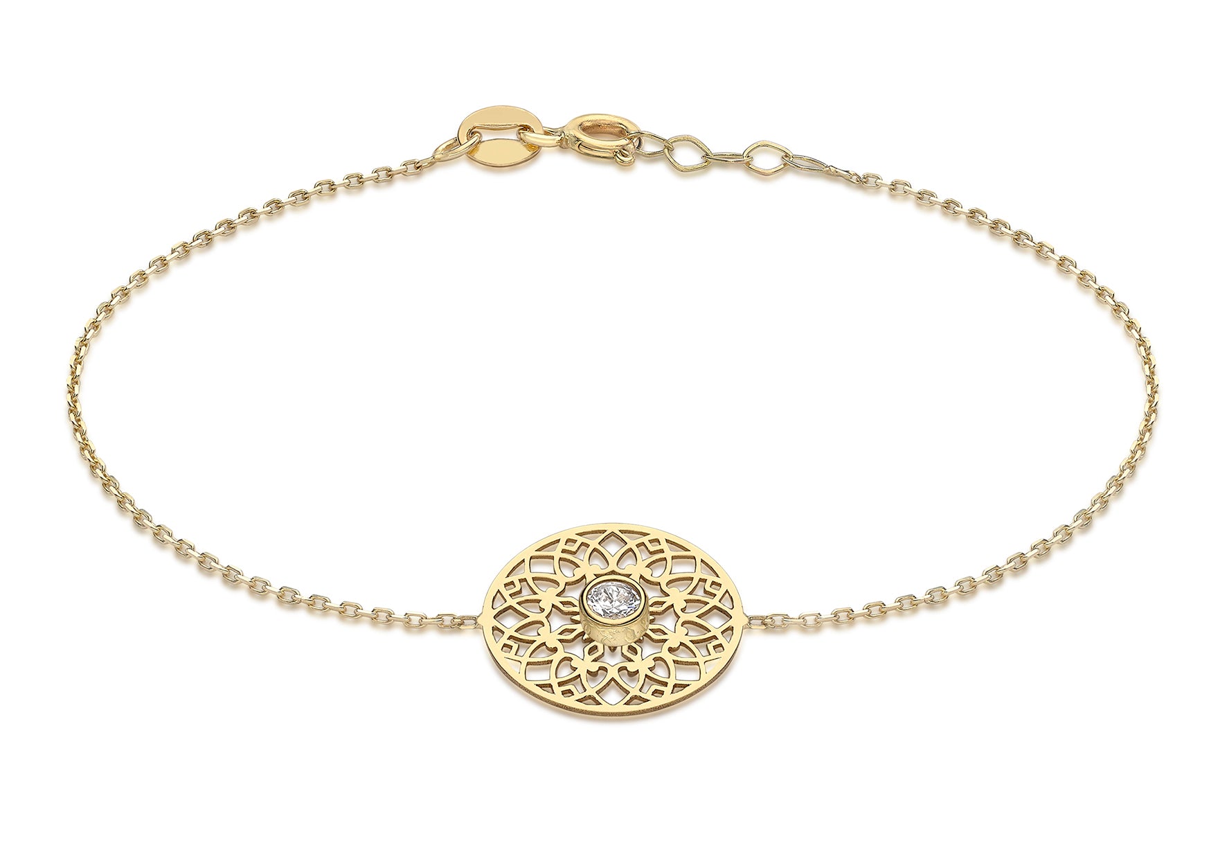 9ct Yellow Gold Zirconia CutoCut 12mm Disc Adjustable Bracelet 18m/7"-19m/7.5"9
