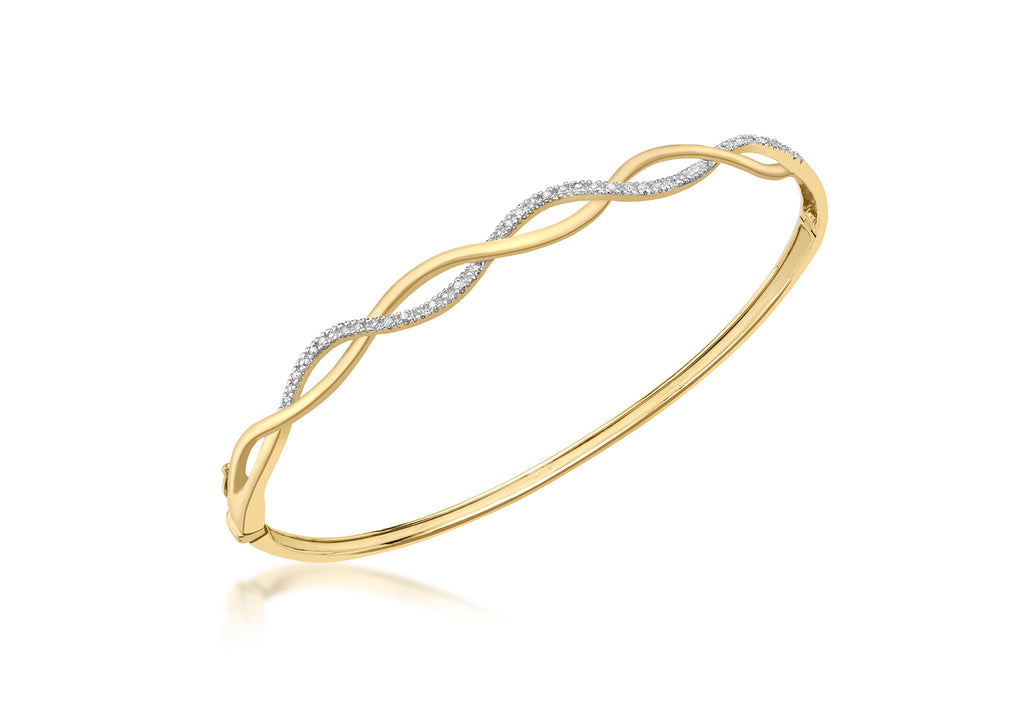 9ct Yellow Gold 0.10ct Diamond Twist Bangle