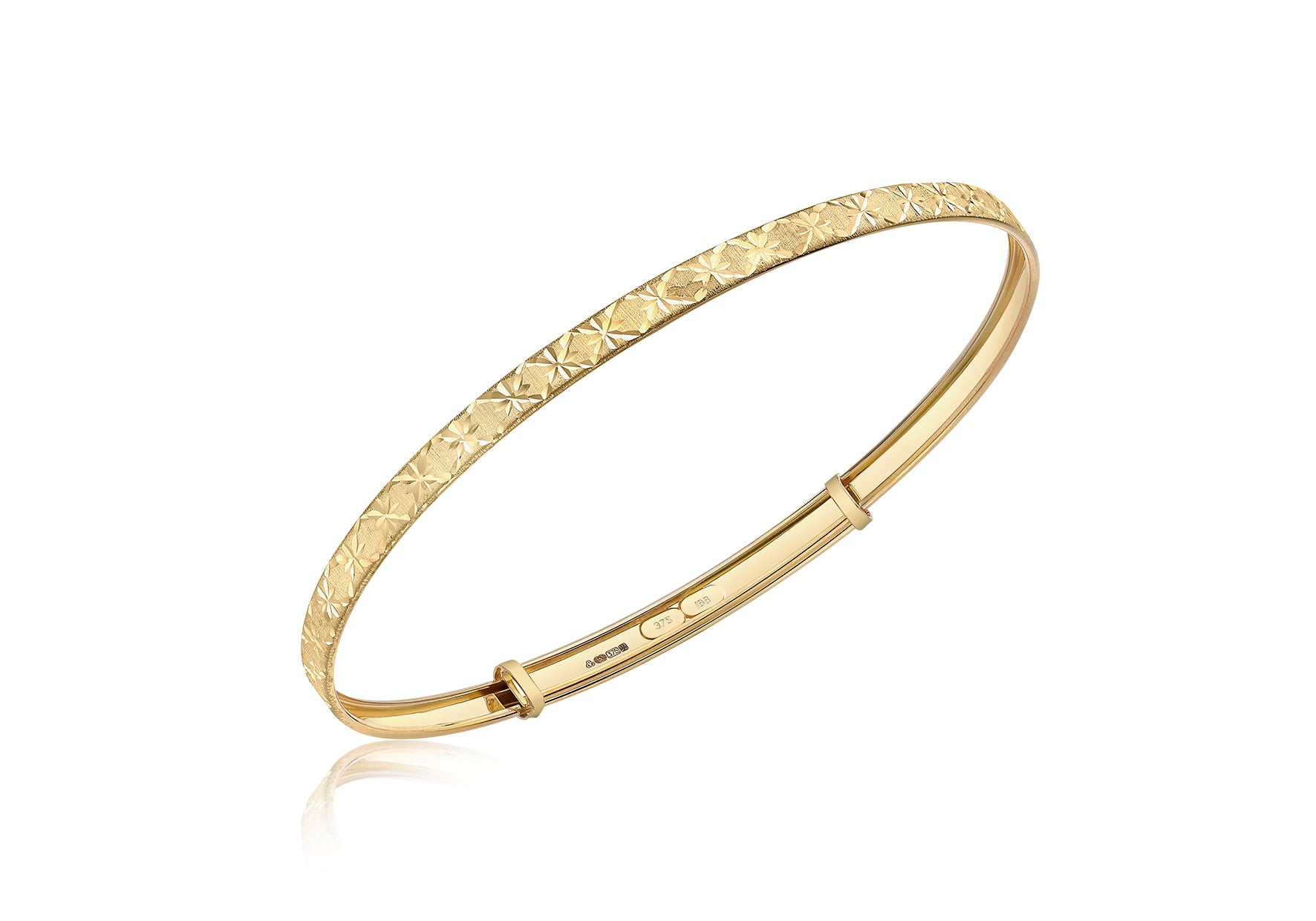 9ct Yellow Gold Diamond Cut Star Pattern Expandable Bangle