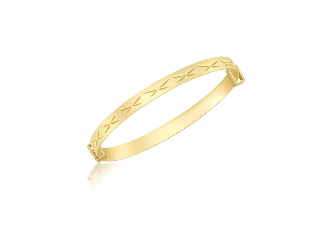 9ct Yellow Gold Diamond Cut 'Kiss' Expandable Baby Bangle