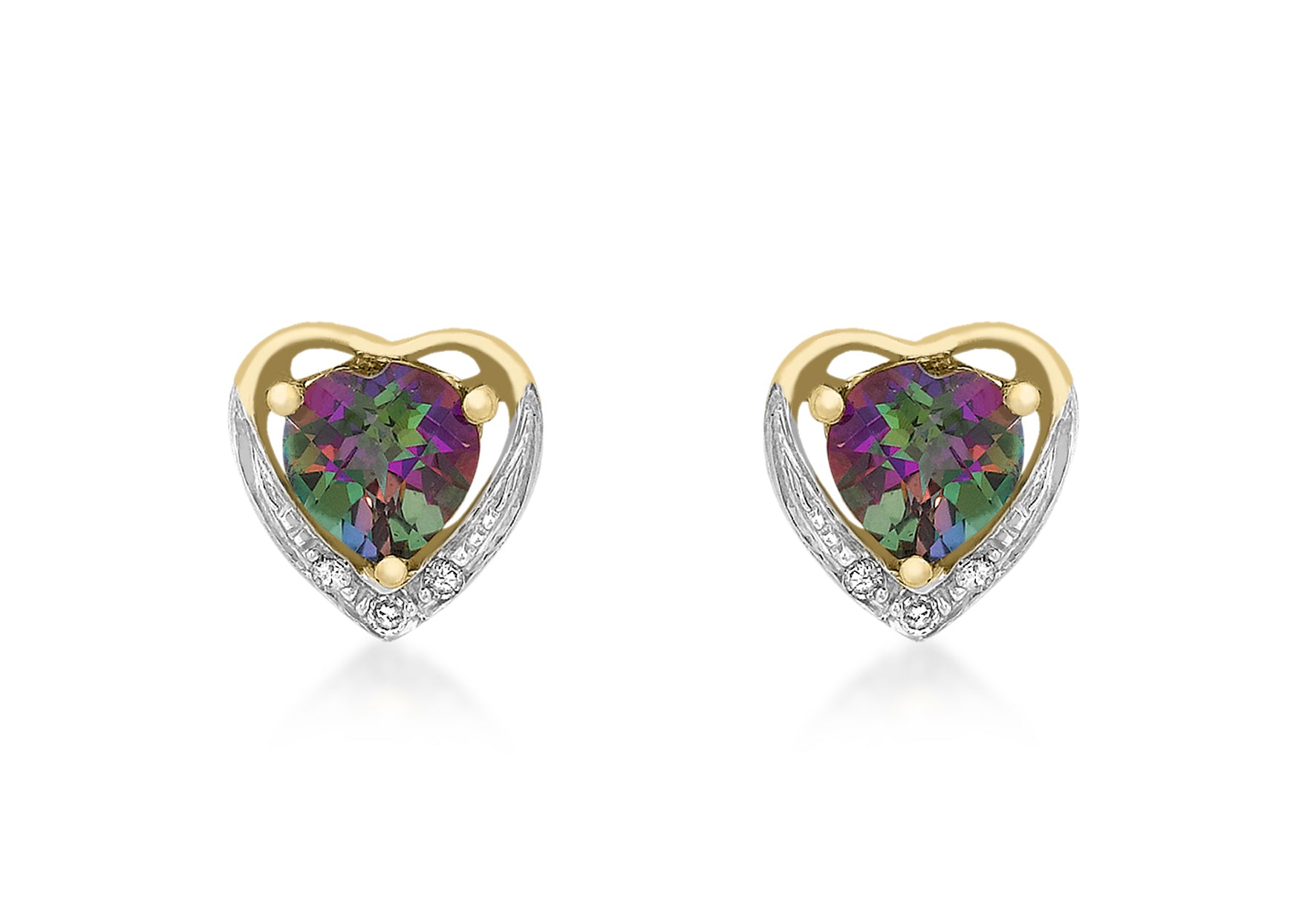 9ct Yellow Gold 0.03t Diamond and Mysti Topaz Heart Stud Earrings