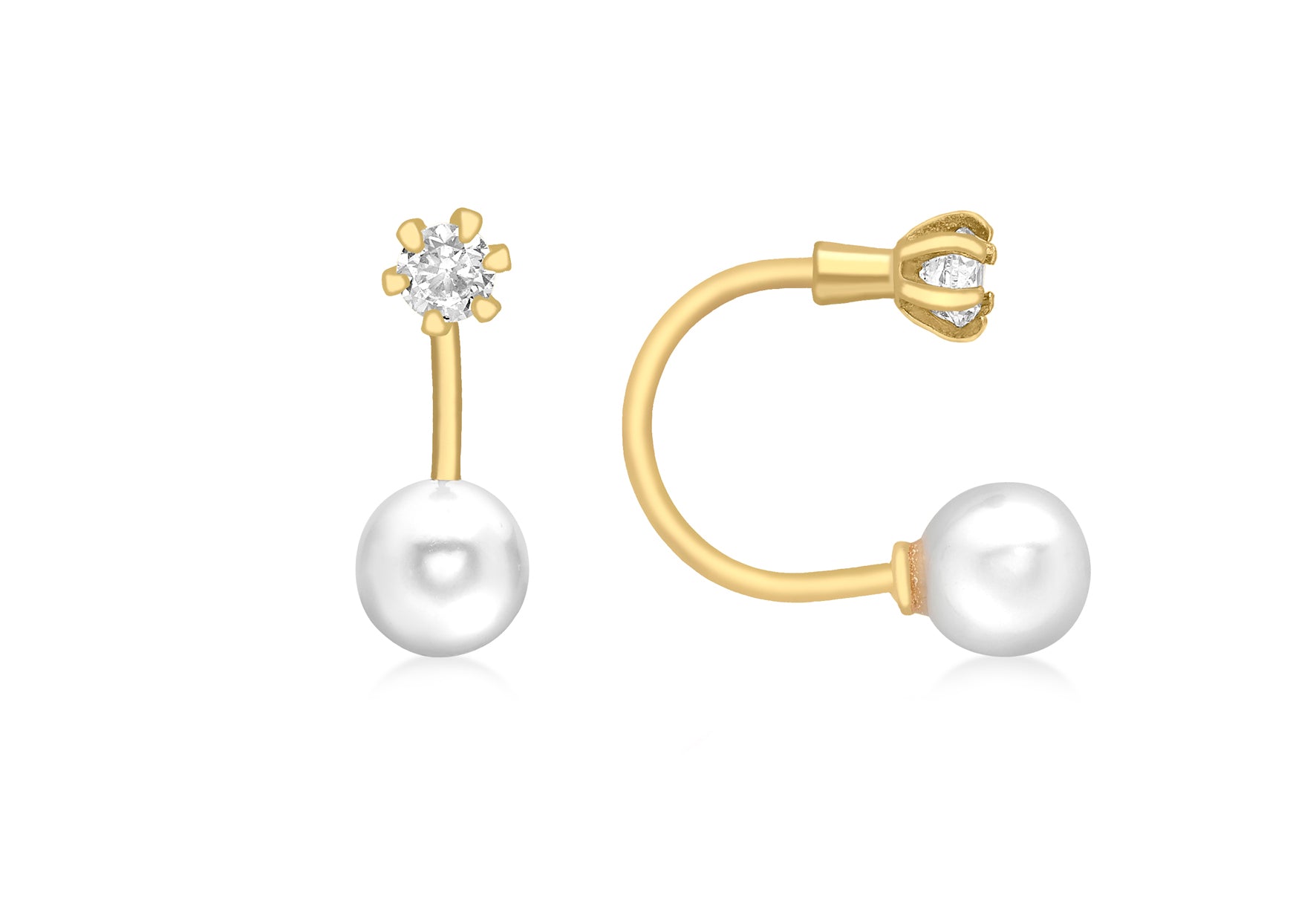9ct Yellow Gold Zirconia and 5mm Pearl Jacket Earrings
