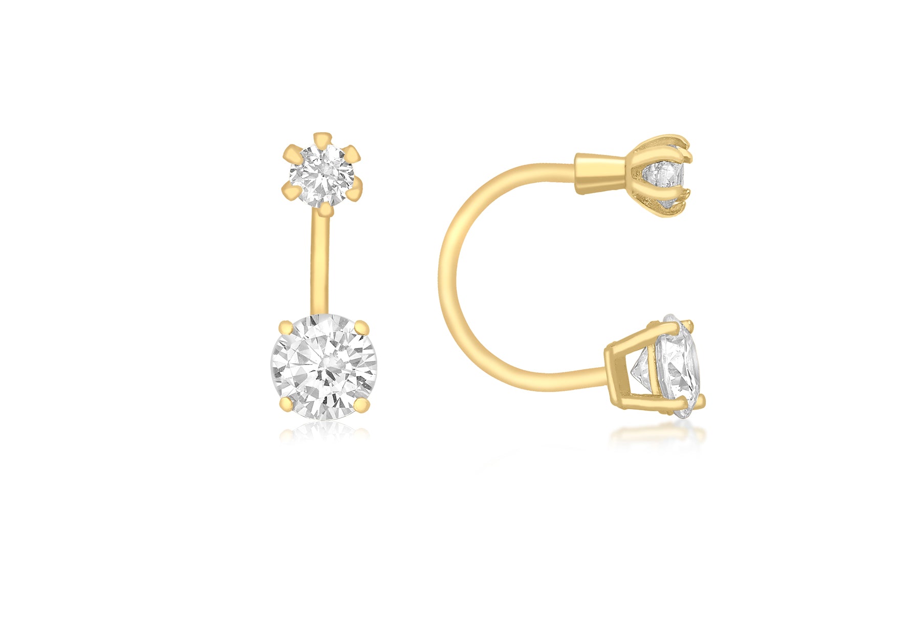 9ct Yellow Gold Double Round Zirconia Jack Earrings