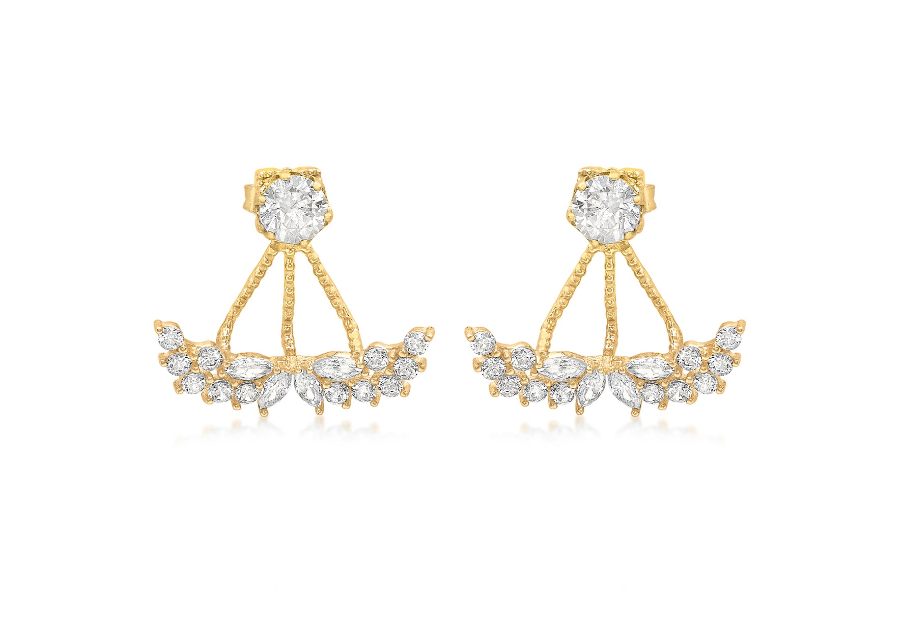 9ct Yellow Gold Ornate Zirconia Fan Jack Earrings