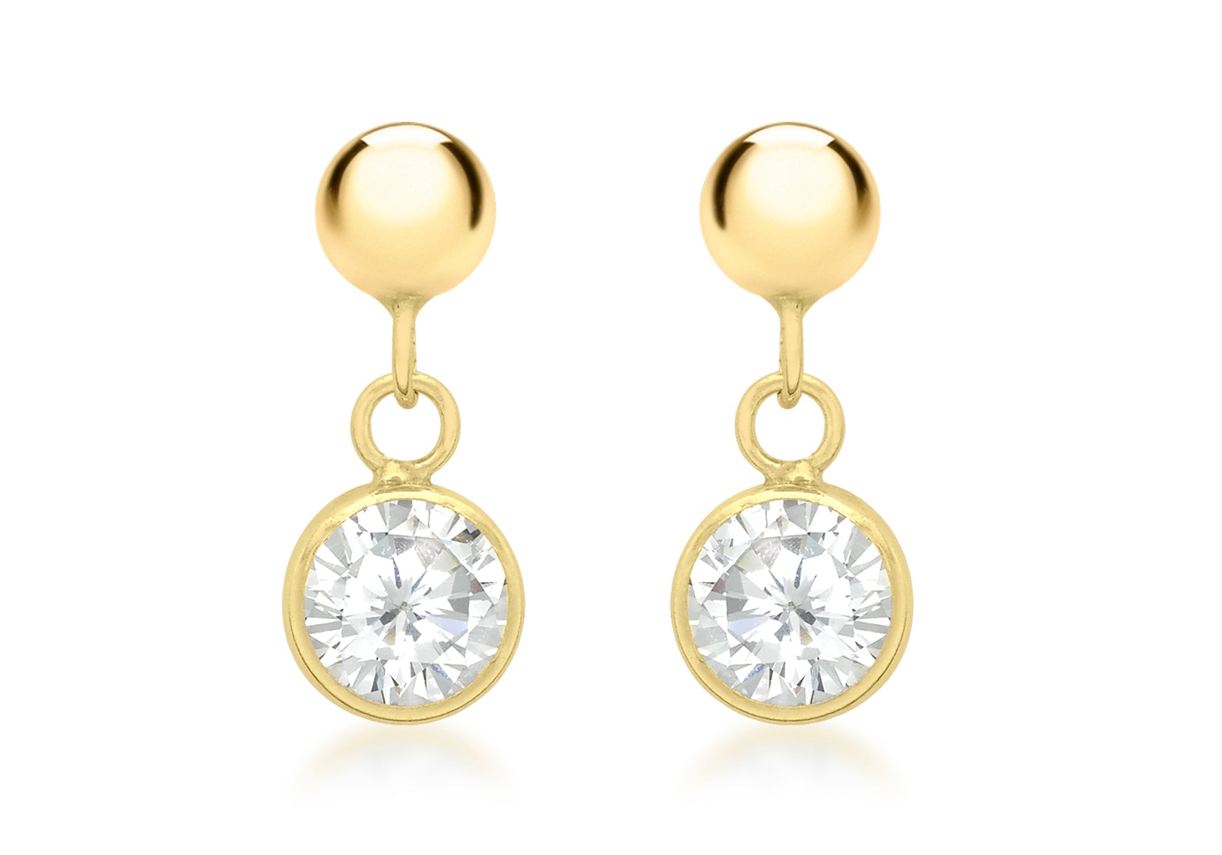 9ct Yellow Gold Zirconia and Ball 5mm x 13mm Drop Earrings