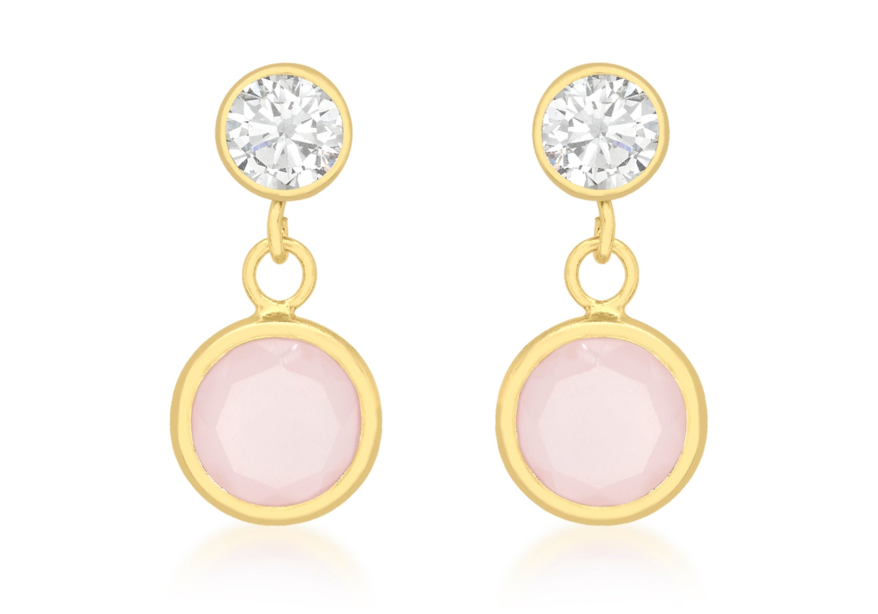 9ct Yellow Gold Zirconia and Pink Crystal 7mm x 14mm Drop Earrings