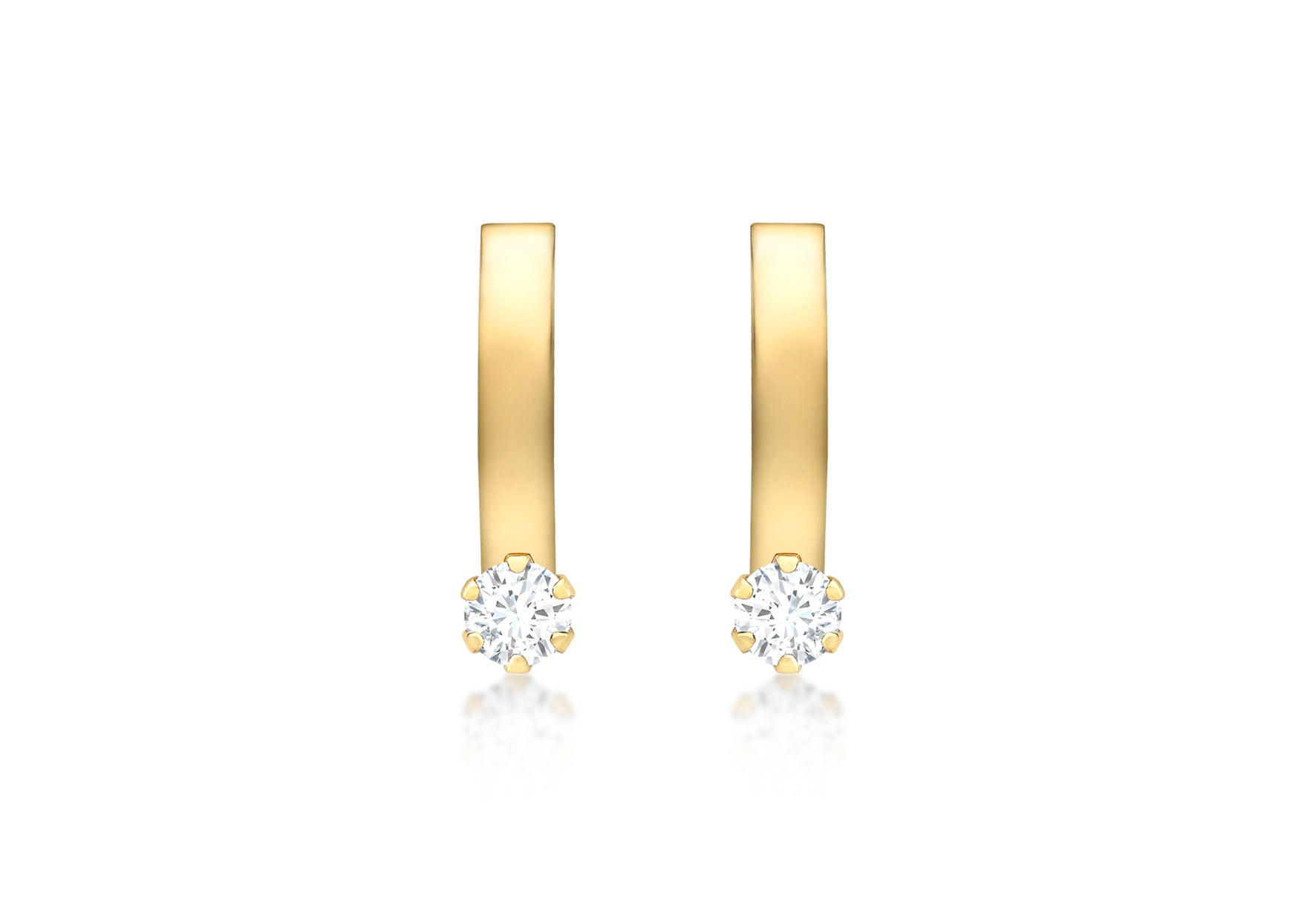 9ct Yellow Gold 3mm Zirconia 2mm urve Bar Earrings