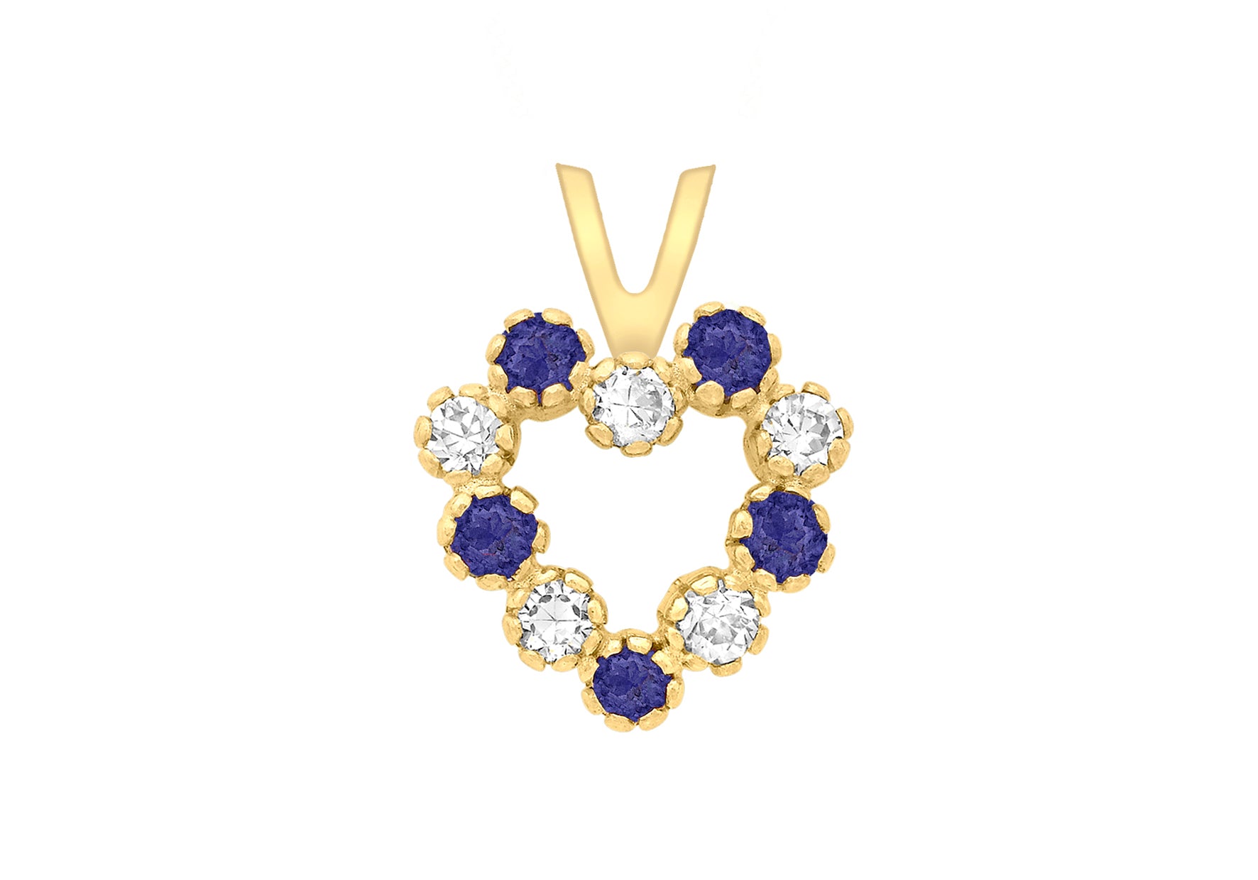 9ct Yellow Gold White and Blue Zirconia Heart Pendant