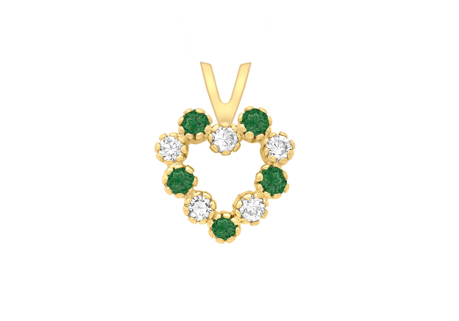 9ct Yellow Gold White and Green Zirconia Heart Pendant