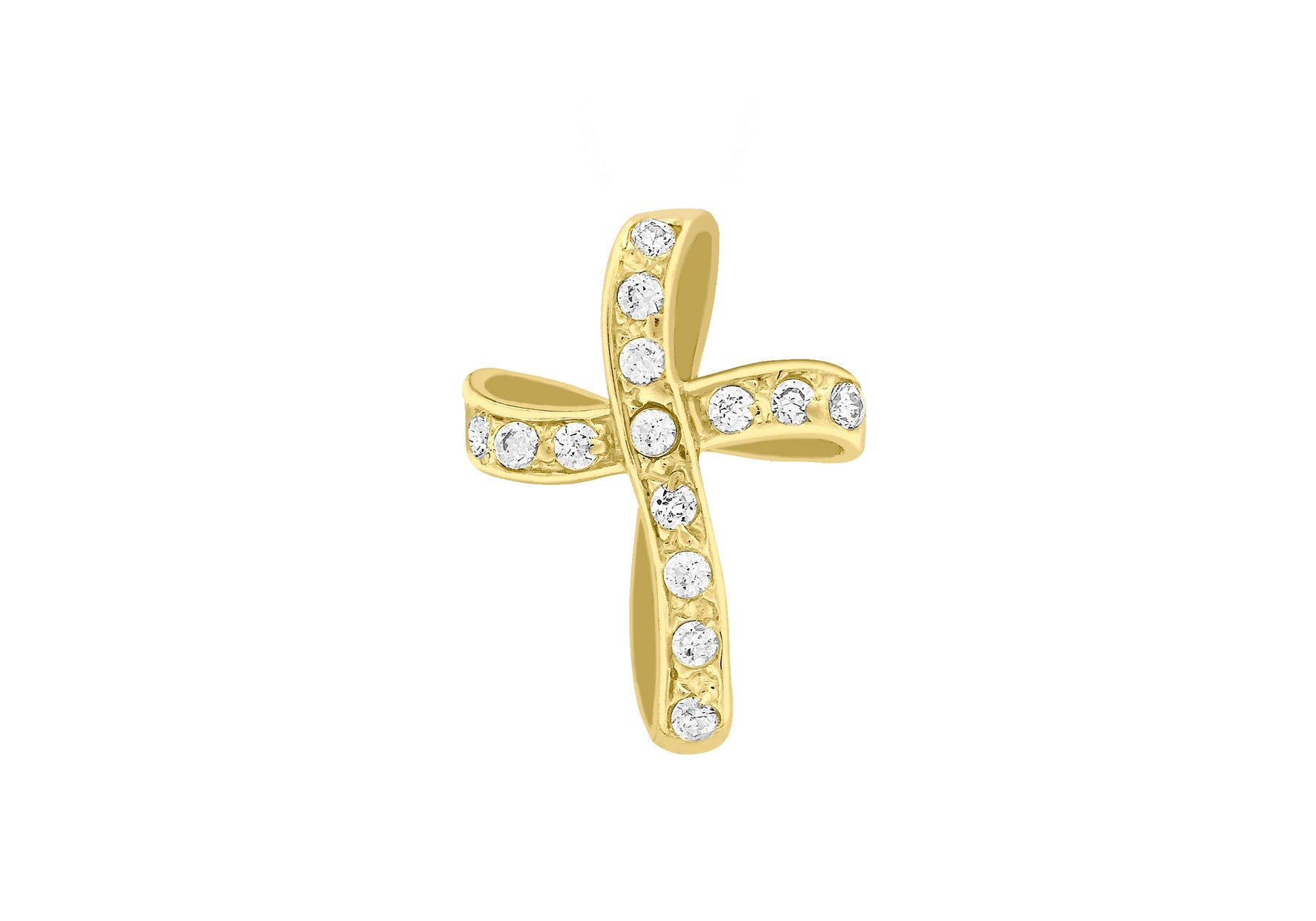 9ct Yellow Gold Twisted Zirconia Cross Pendant