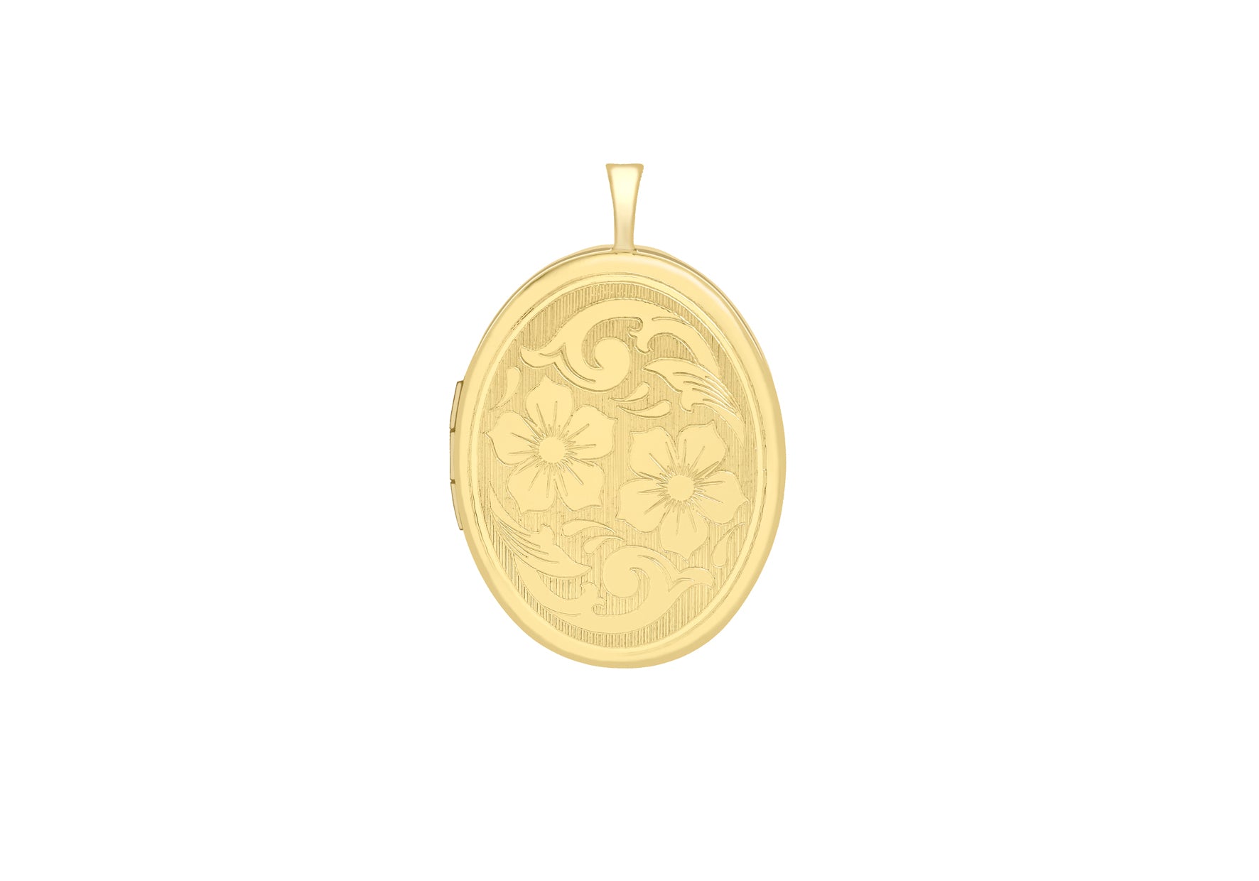 9ct Yellow Gold Etched Flower Detail Oval Locket