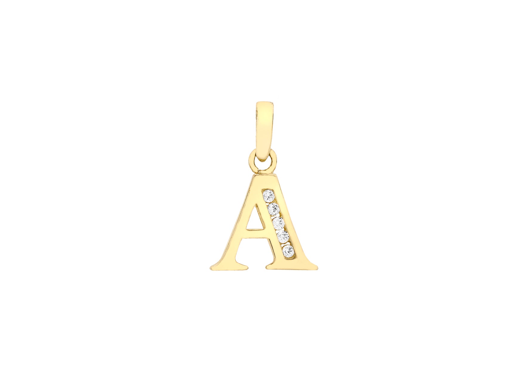 9ct Yellow Gold Zirconia 10mm x 12mm 'A' Initial Pendant