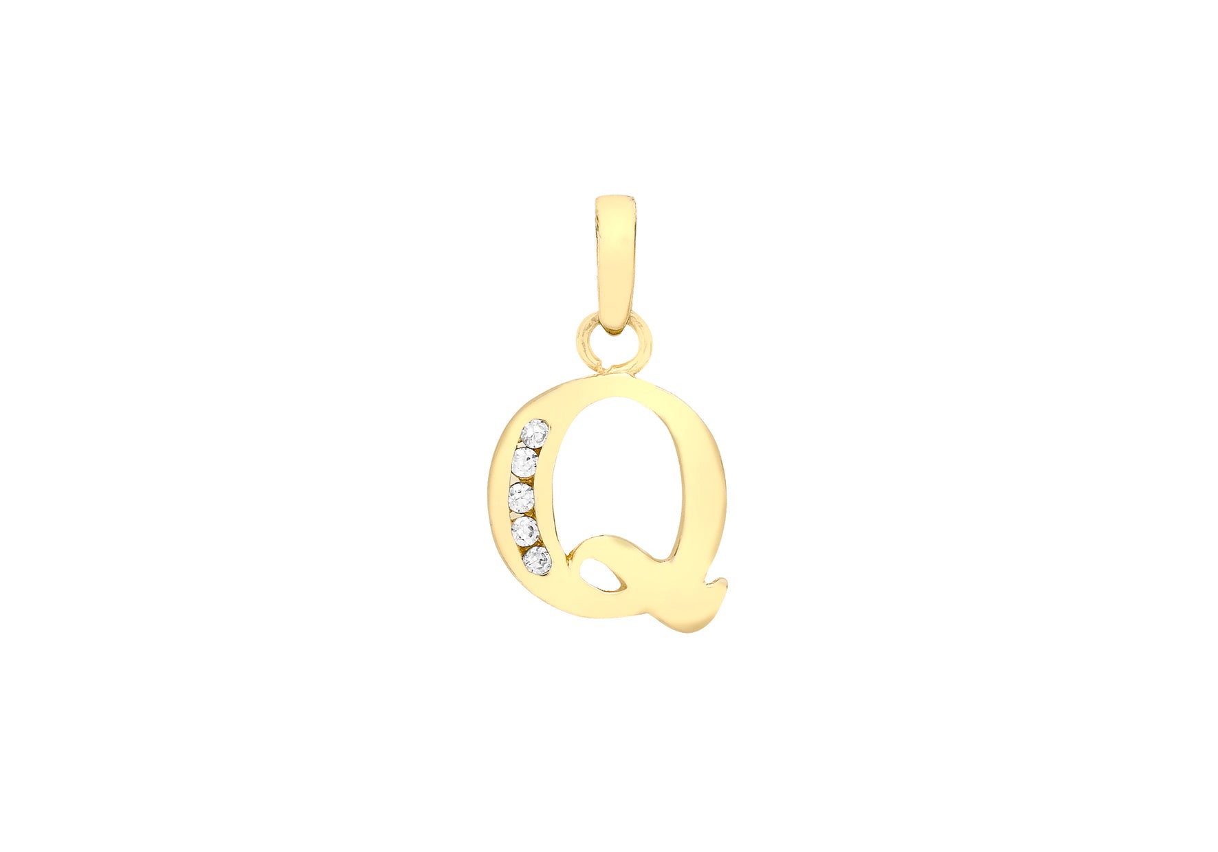 9ct Yellow Gold Zirconia 10mm x 13mm 'Q' Initial Pendant