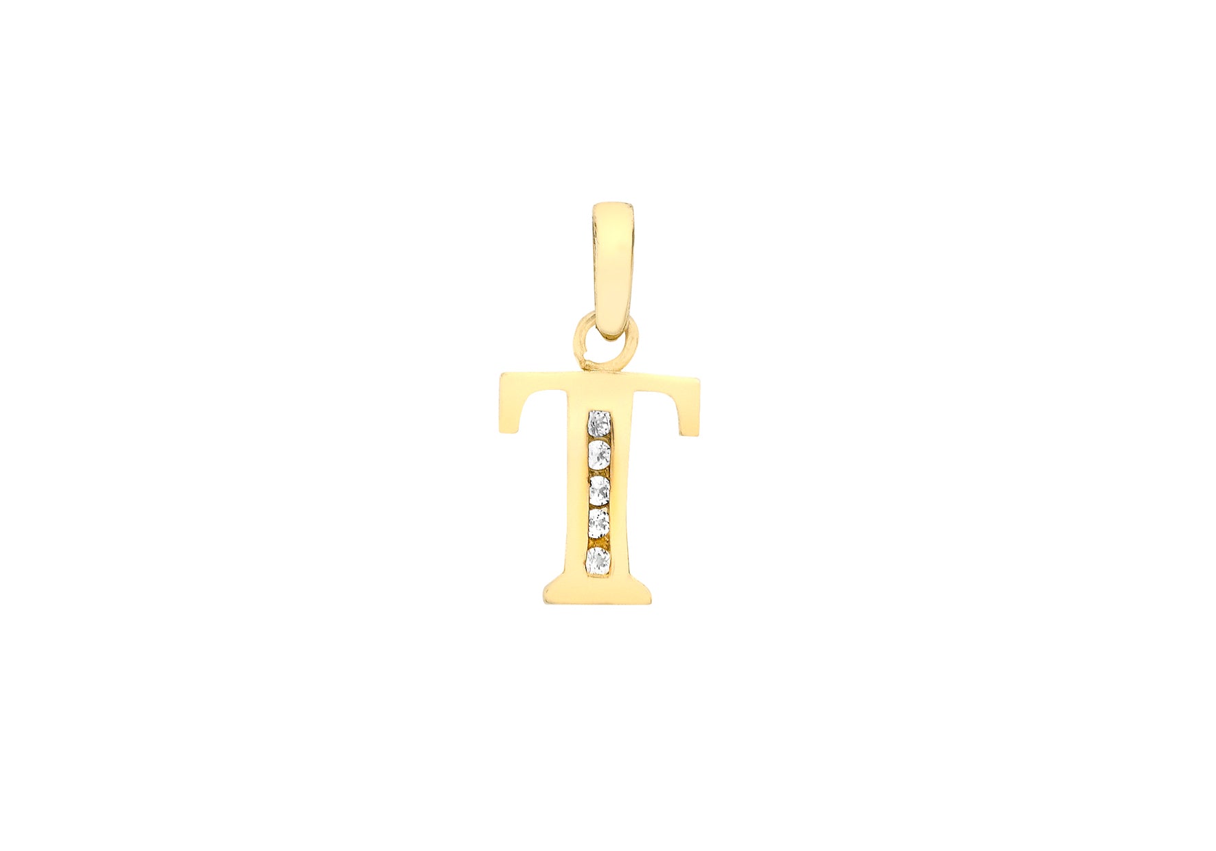 9ct Yellow Gold Zirconia 8mm x 12mm 'T' Initial Pendant